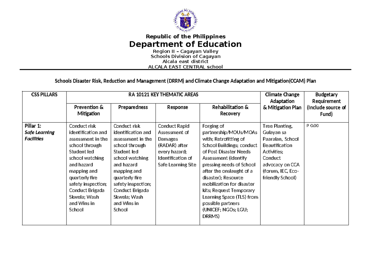 DRRM PLAN - This is Disaster Risk Reduction Plan that can be adopted ...