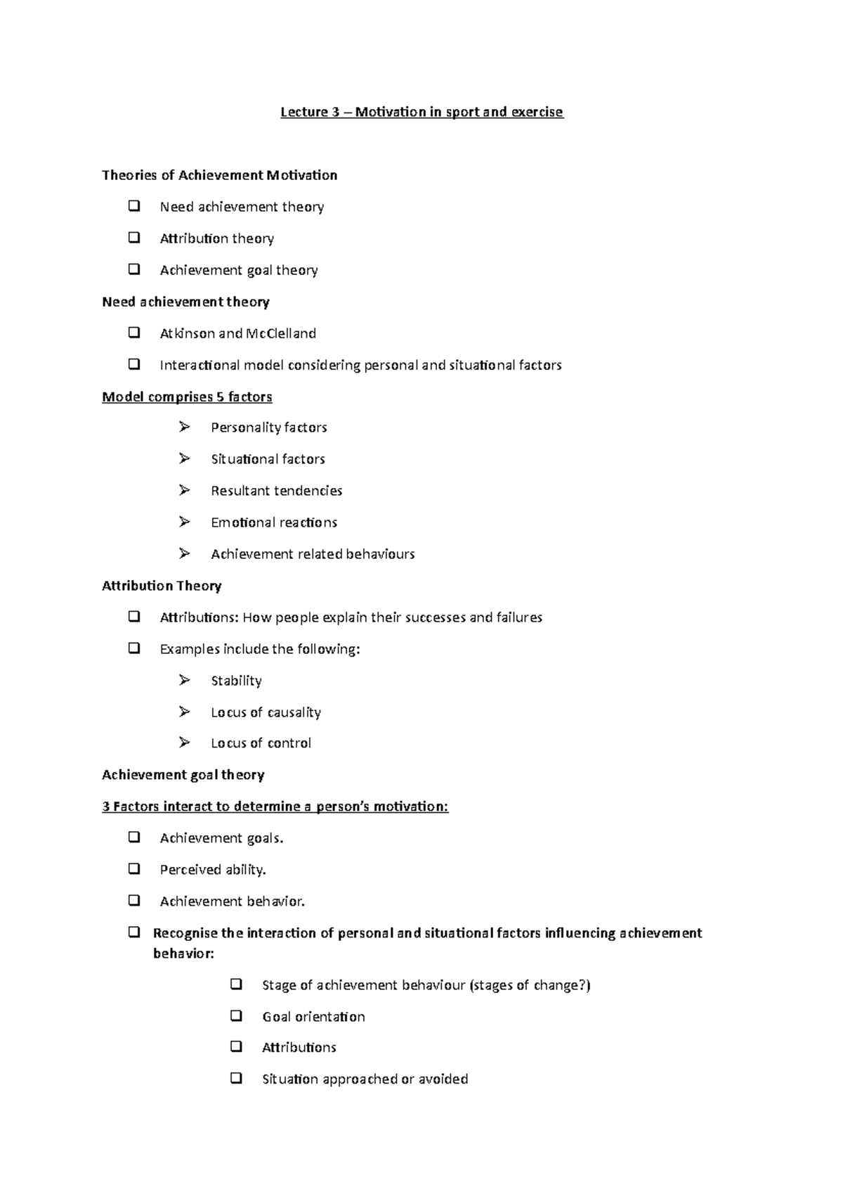 Lecture 3 Motivation In Sport And Exercise - Lecture 3 – Motivation In ...