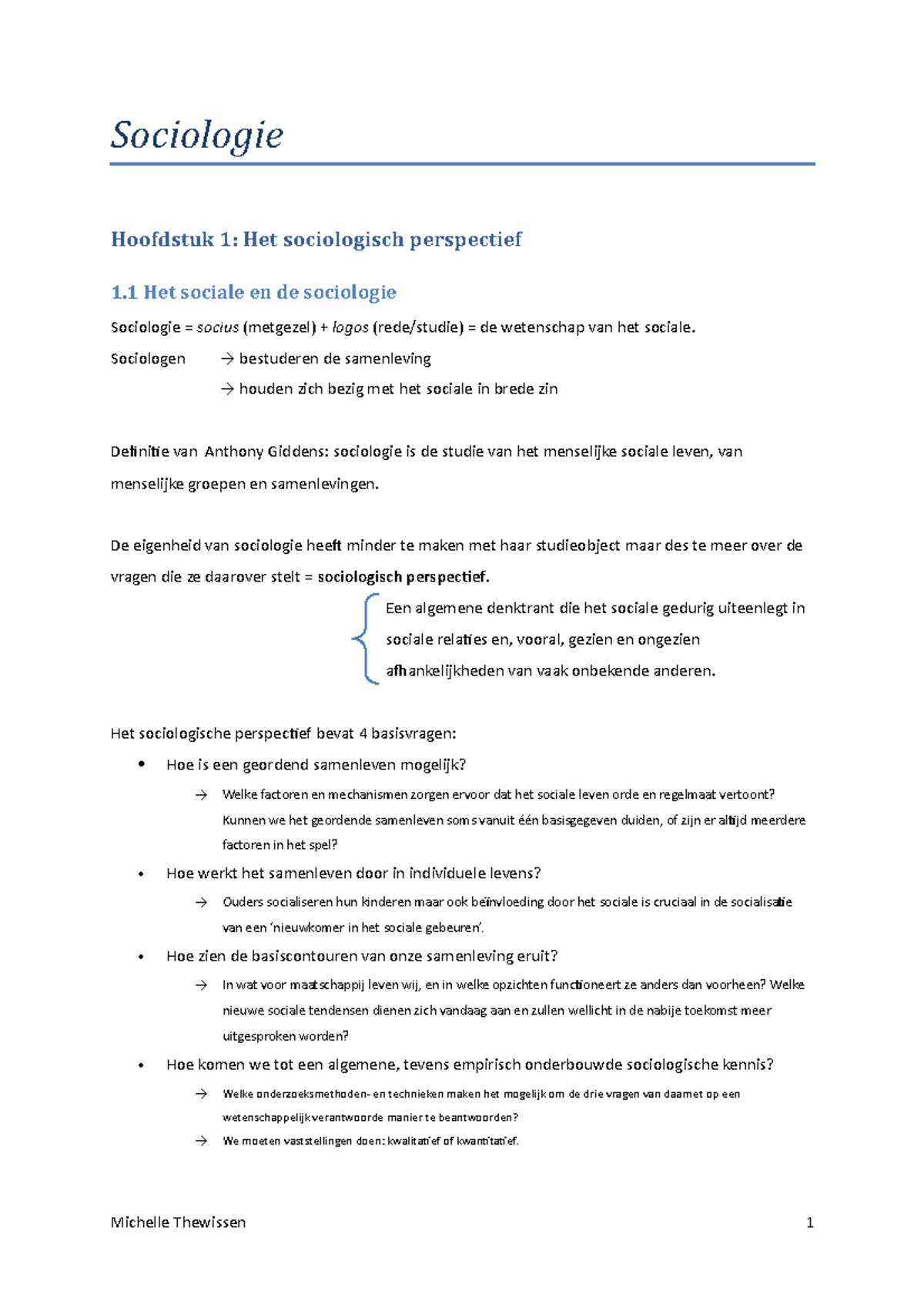 Samenvatting Sociologie - Sociologie Hoofdstuk 1: Het Sociologisch ...