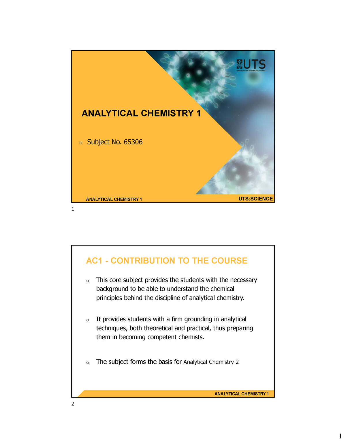 Data Analysis Lectures - ANALYTICAL CHEMISTRY 1 ANALYTICAL CHEMISTRY 1 ...