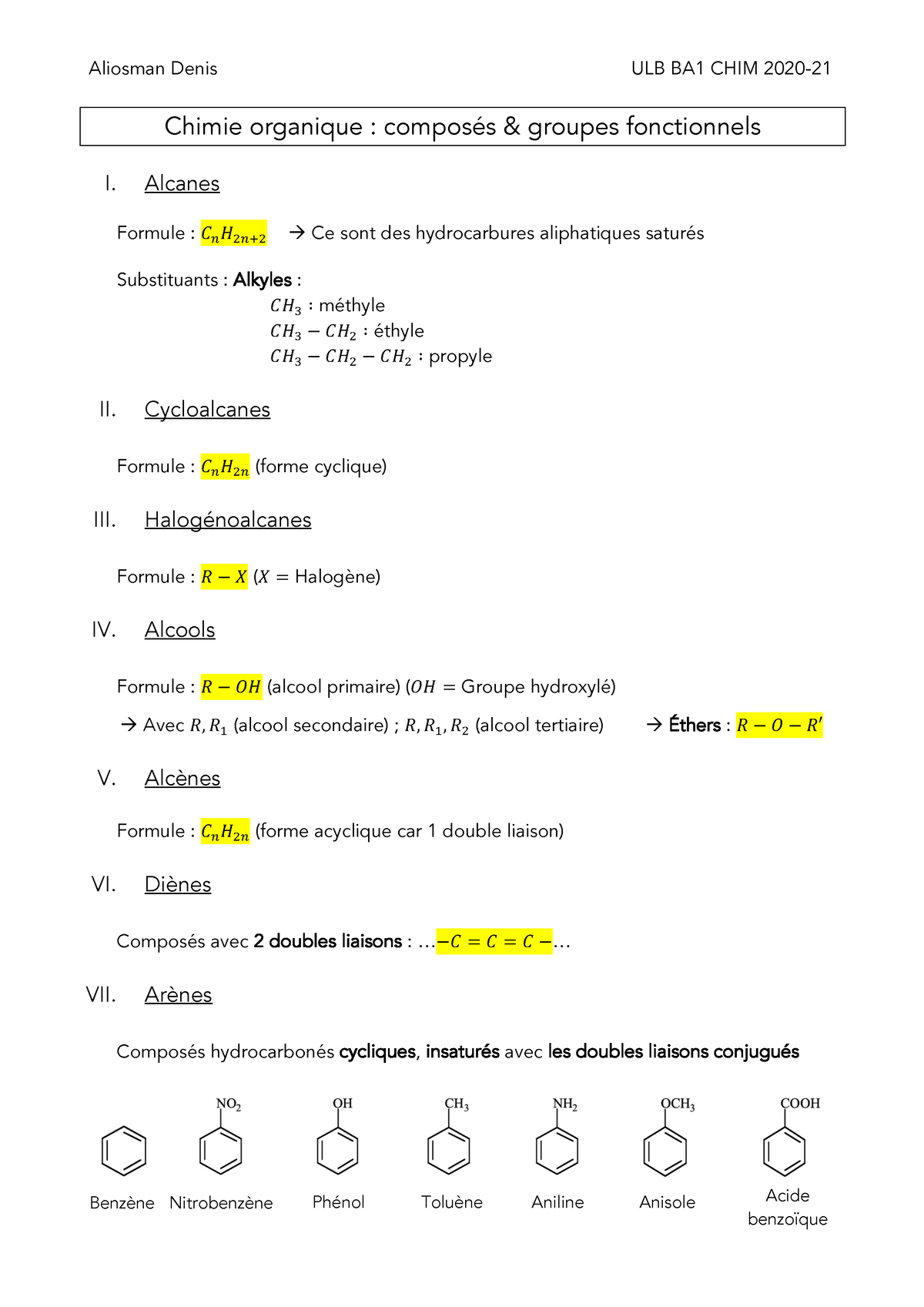 Composés Et Groupes Fonctionnels - Aliosman Denis ULB BA1 CHIM 2020 ...