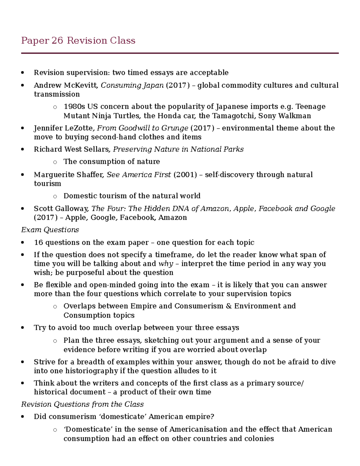 Paper 26 Revision Class - Paper 26 Revision Class Revision supervision ...