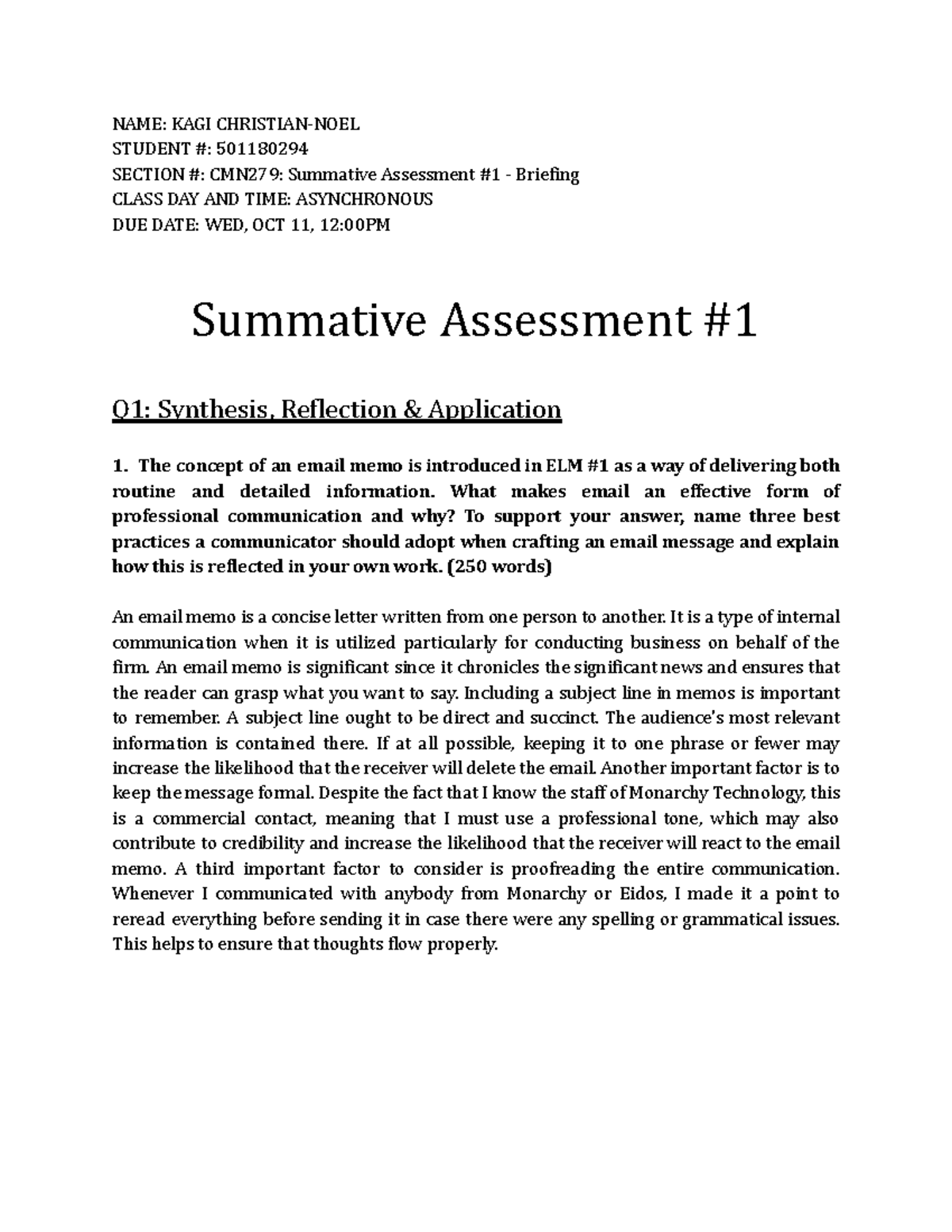 Cmn279 Summative Assessment 1 The Concept Of An Email Memo Is Introduced In Elm 1 As A Way