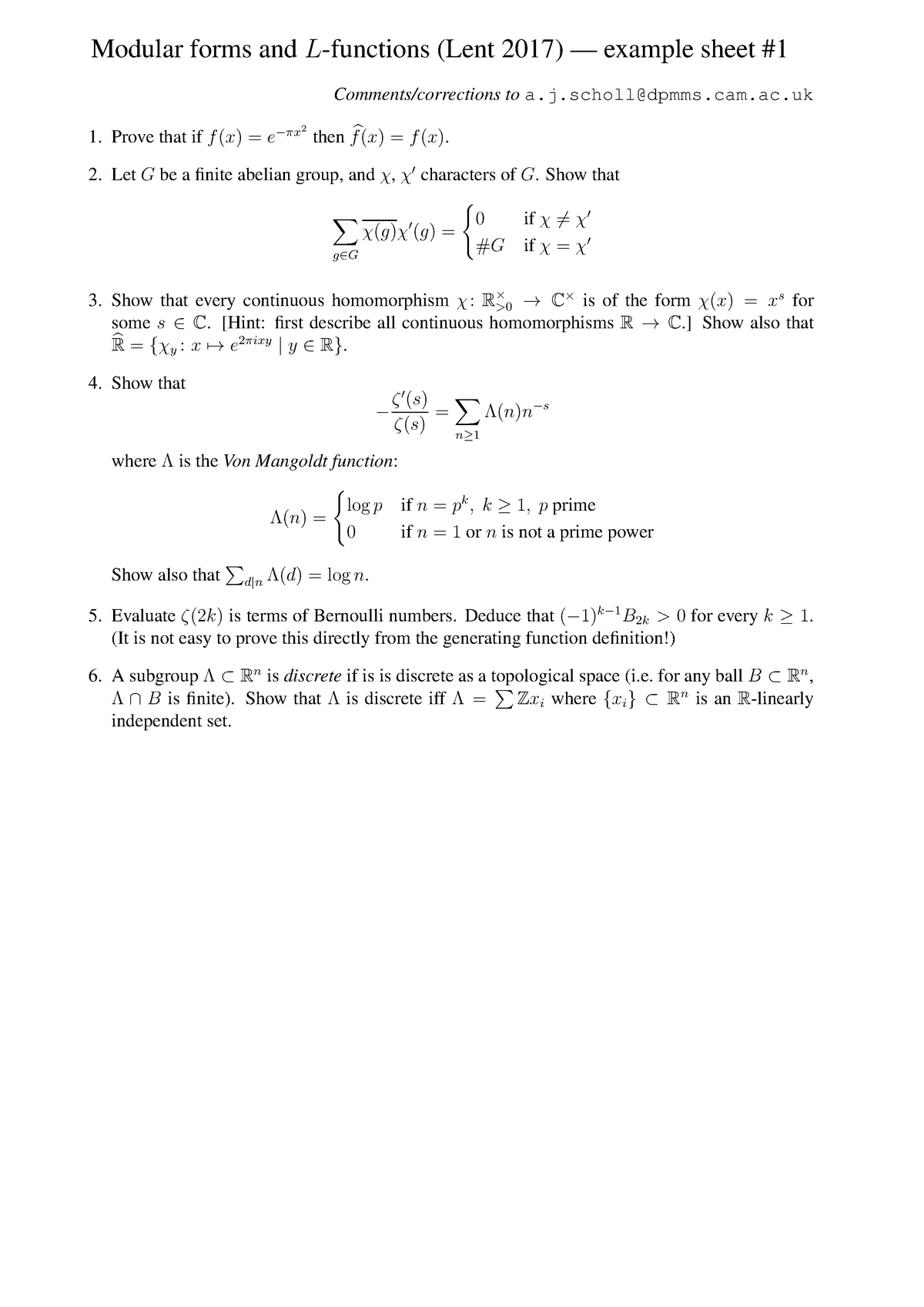 Modular Forms and L-Functions 3 Questions - Modular forms andL ...