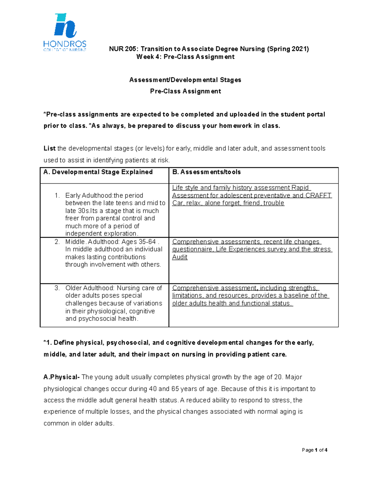 NUR 205-Week 4 Pre Class Assignment SP21 - NUR 205: Transition To ...