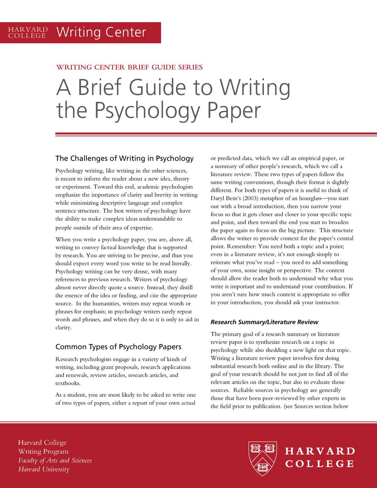 A Brief Guide To Writing The Psychology Paper - HARVARD COLLEGE Writing ...