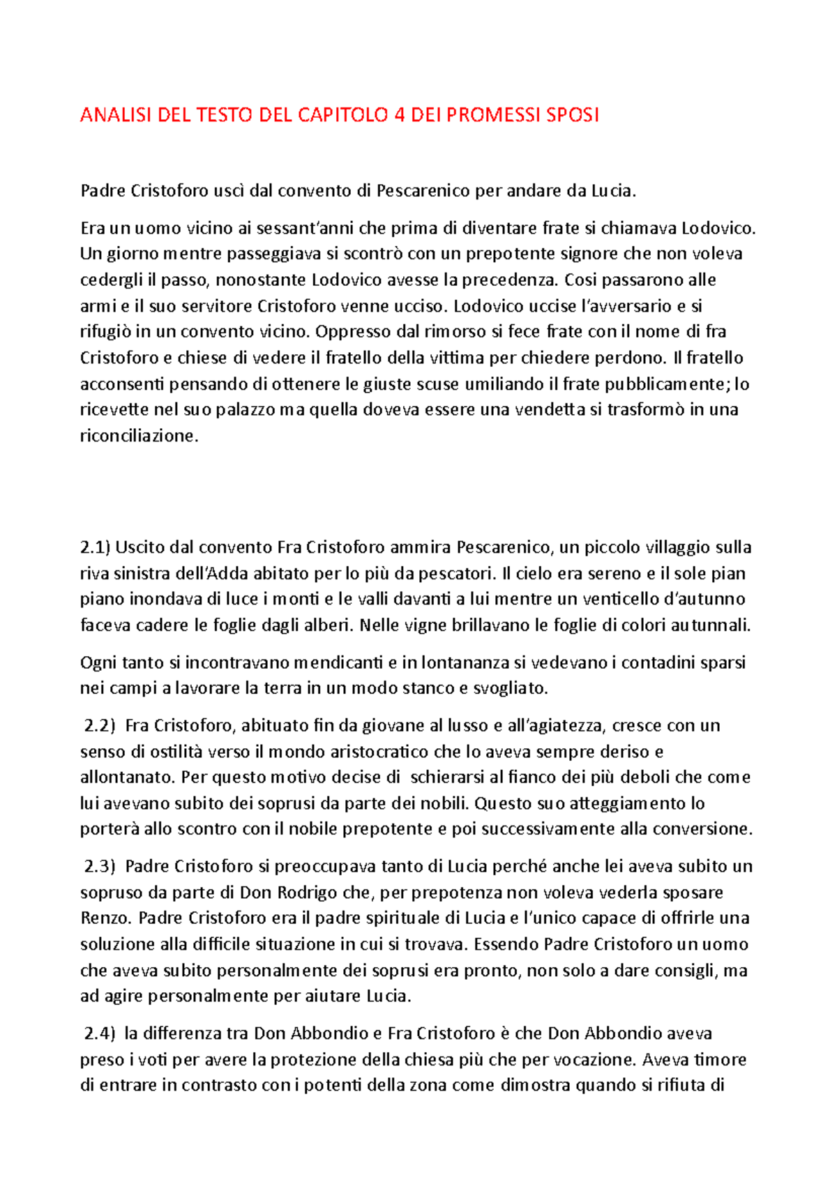 Analisi DEL Testo DEL Capitolo 4