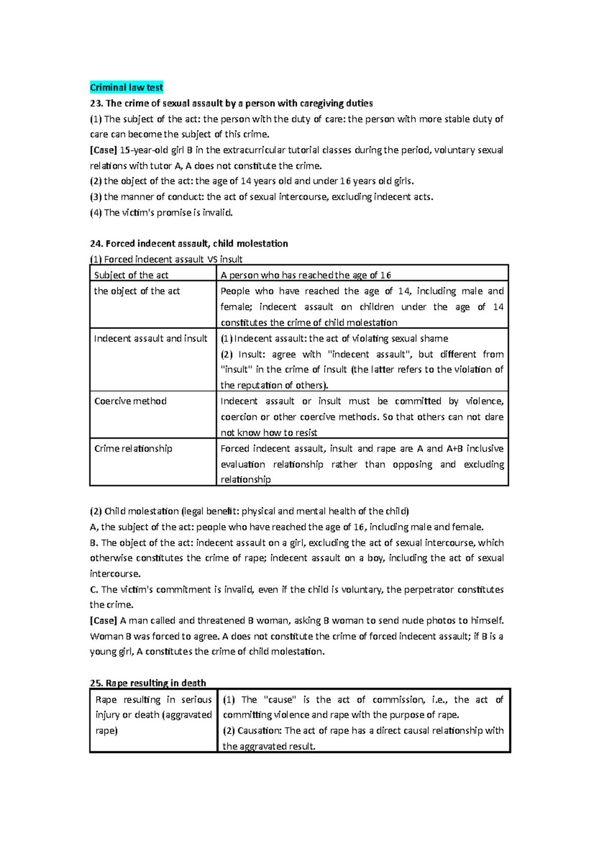 Criminal law test - The crime of sexual assault by a person with ...