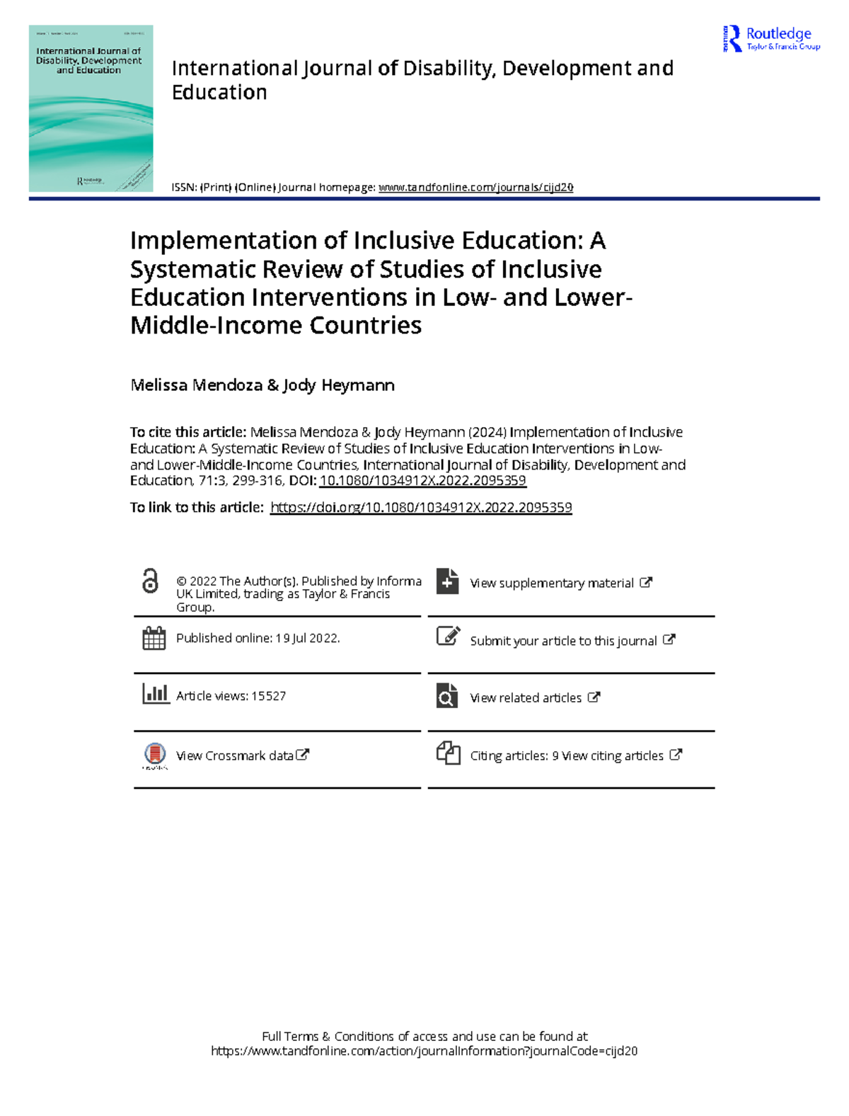 Implementation of Inclusive Education A Systematic Review of Studies of ...