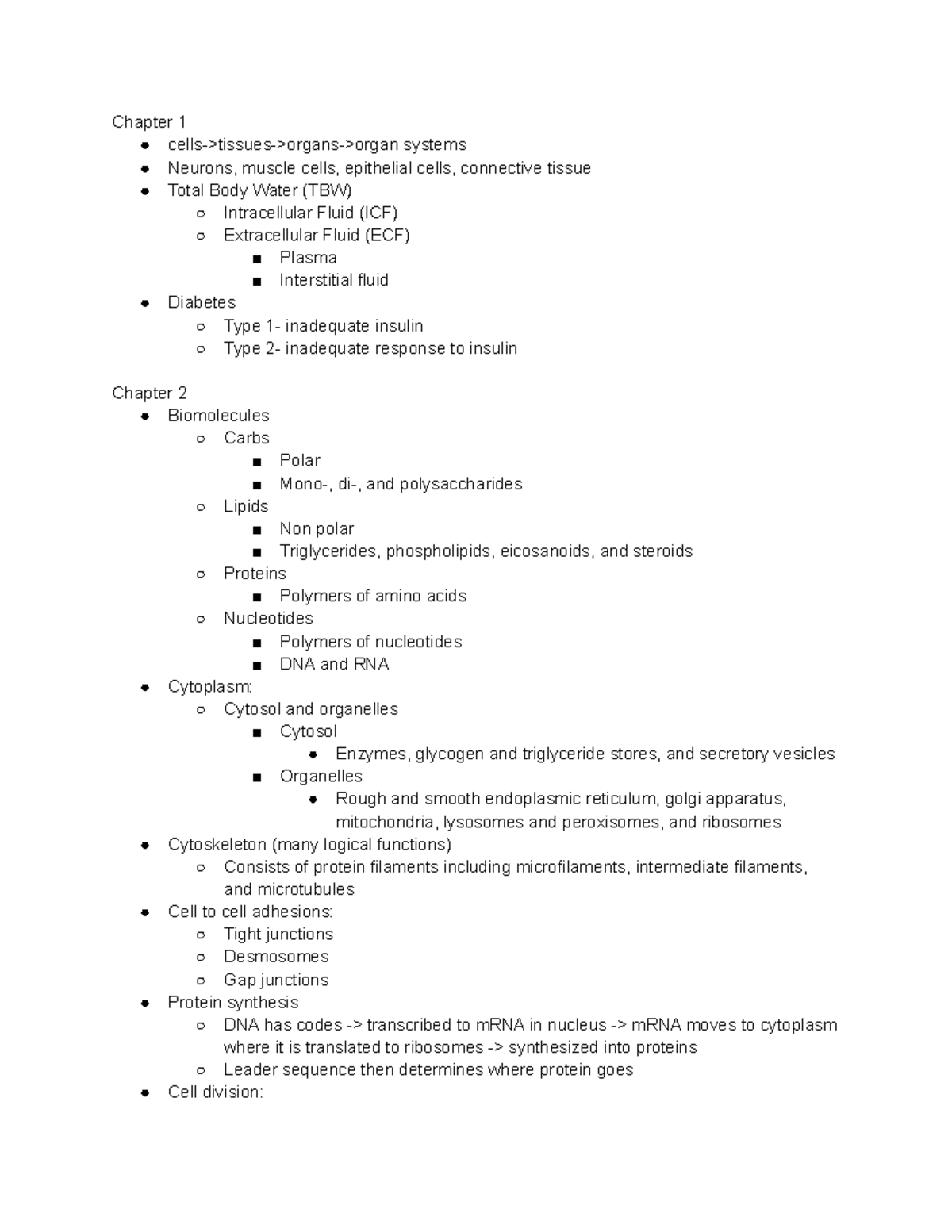 Exam 1 Study Guide - Lecture notes Ch. 1-3 - Chapter 1 cells->tissues ...