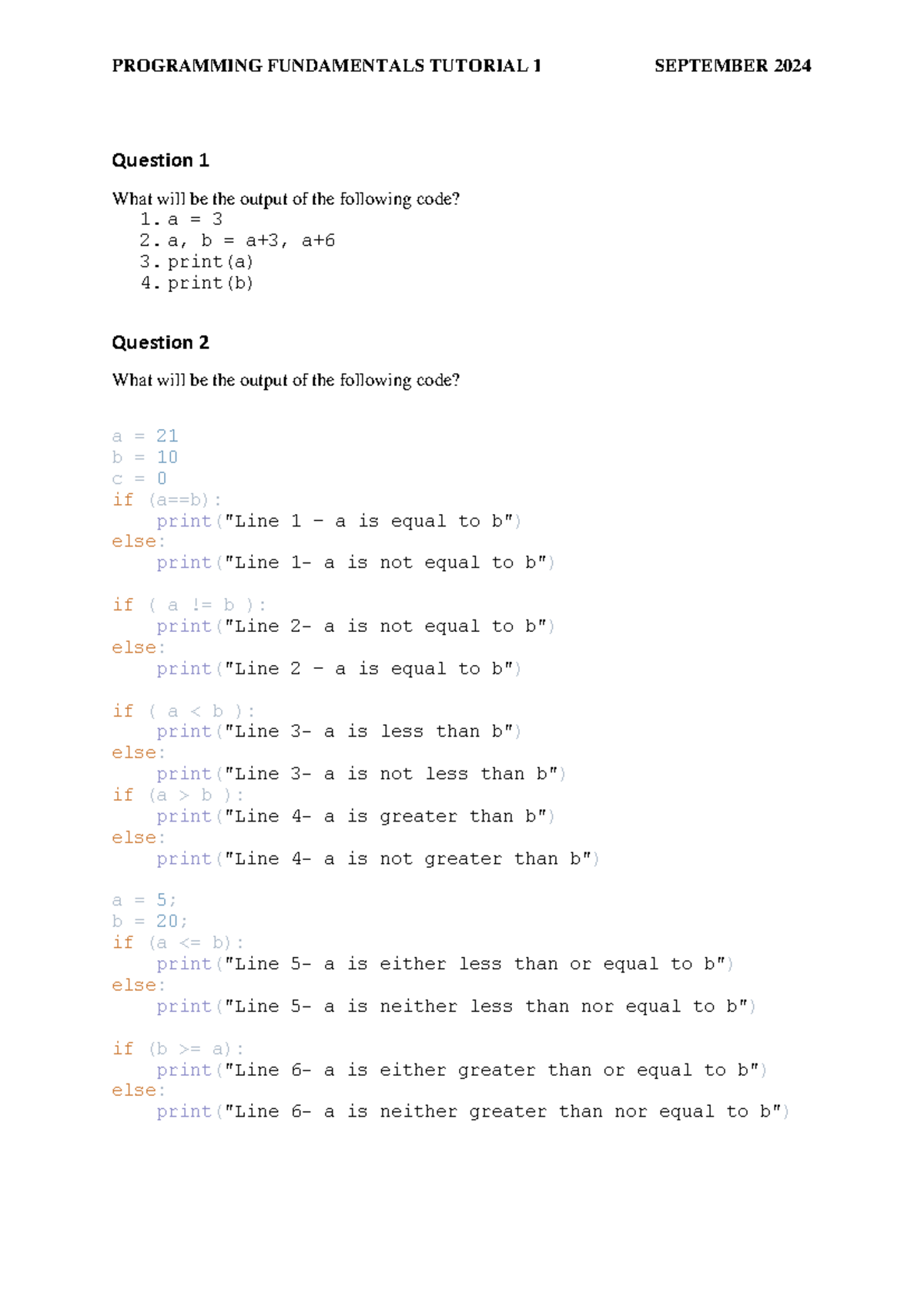 QUIZ Assignment 2024 - python quiz - PROGRAMMING FUNDAMENTALS TUTORIAL ...