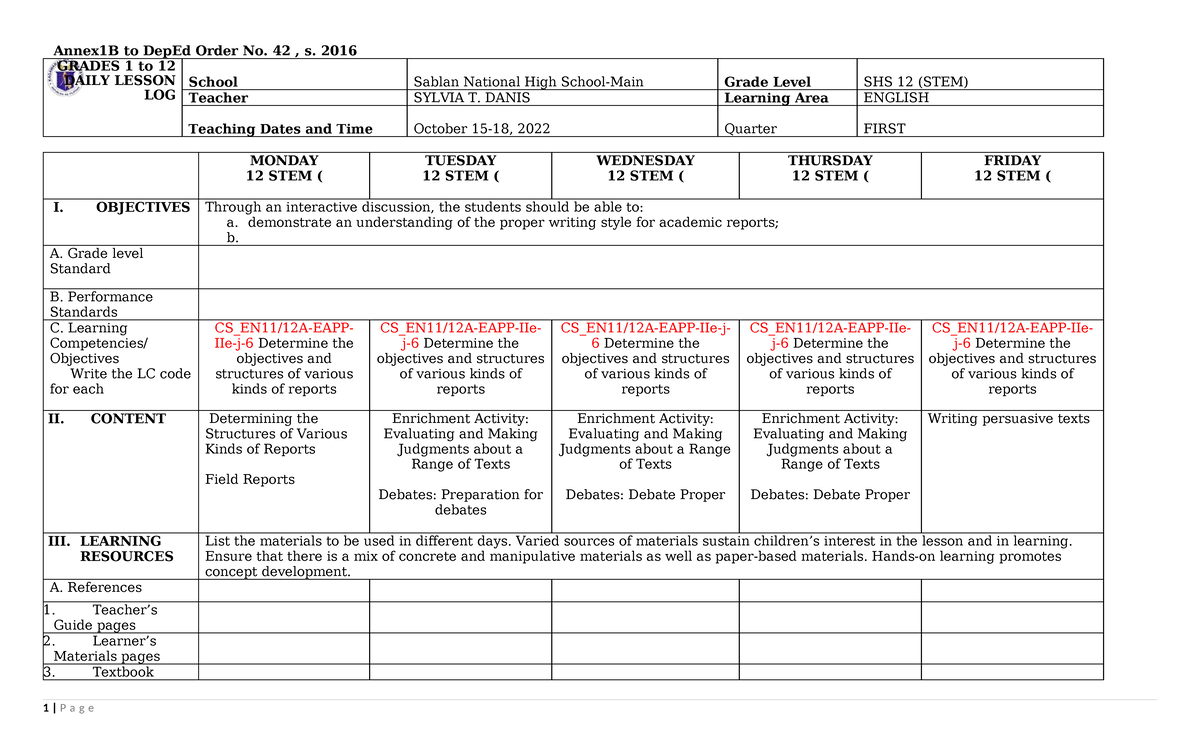 Eapp-dll - dfgfhjkj - Annex1B to DepEd Order No. 42 , s. 2016 GRADES 1 ...