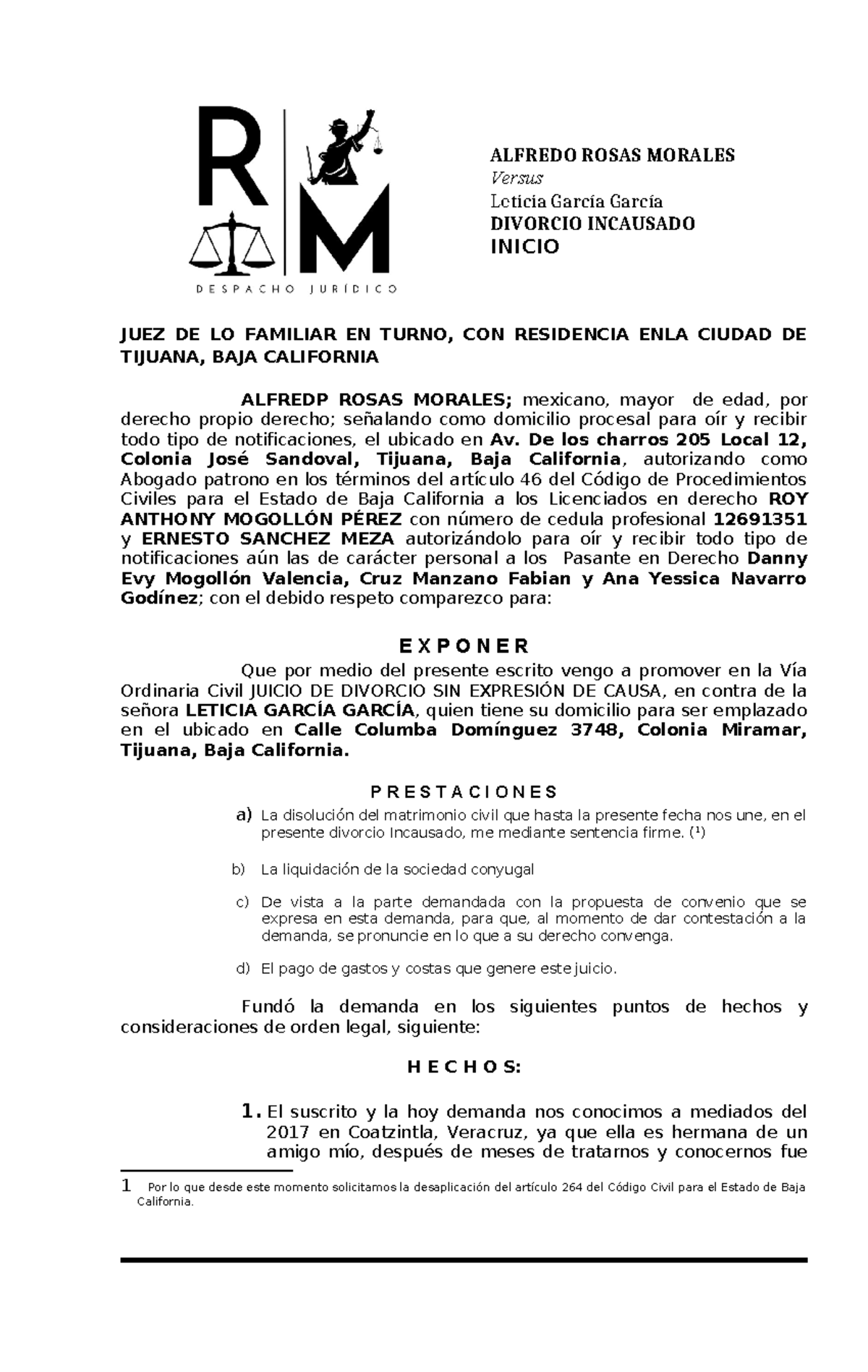 Divorcio Incausado Alfredo Rosas 2 ALFREDO ROSAS MORALES Versus