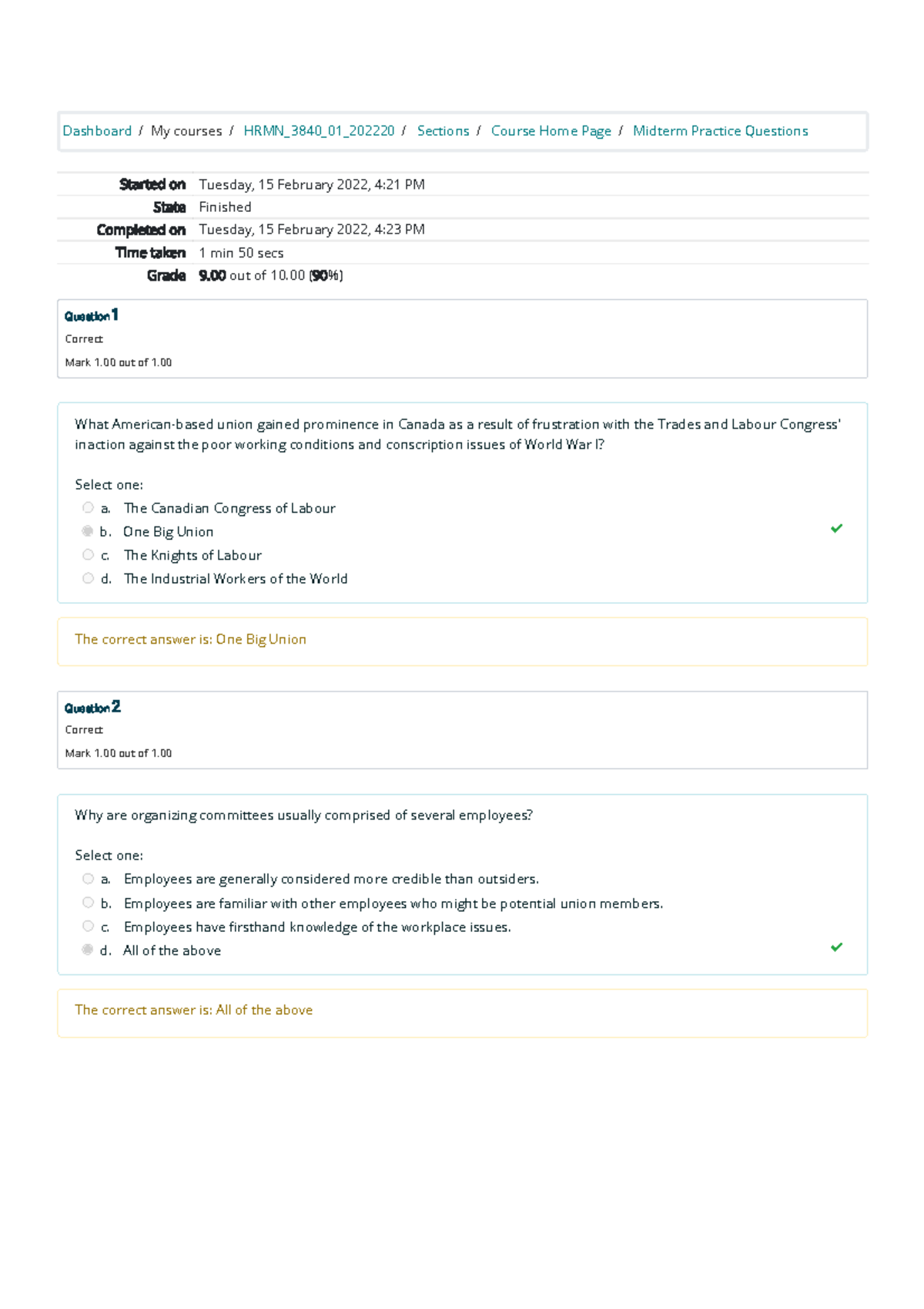 Midterm Practice Questions Attempt review 8 - Dashboard / My courses ...