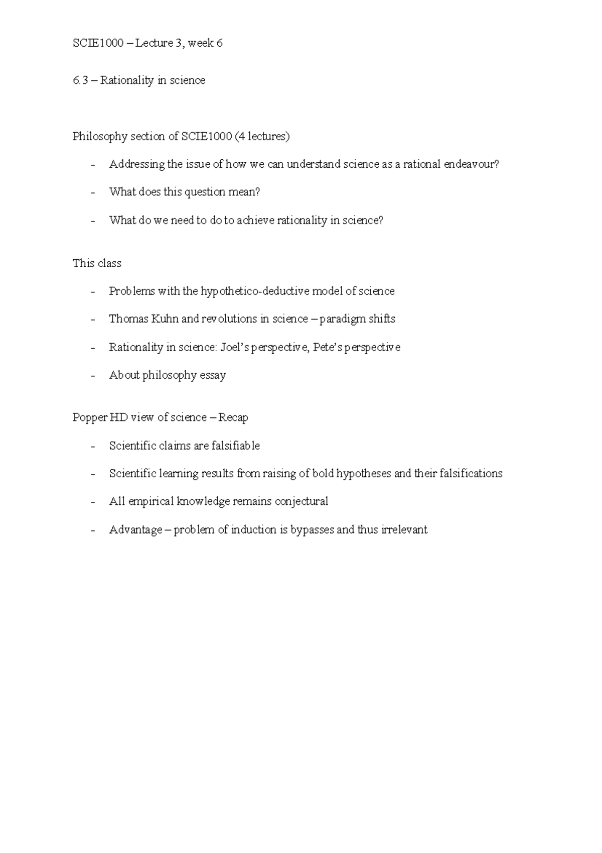 6.3 Rationality in Science - 6 – Rationality in science Philosophy ...