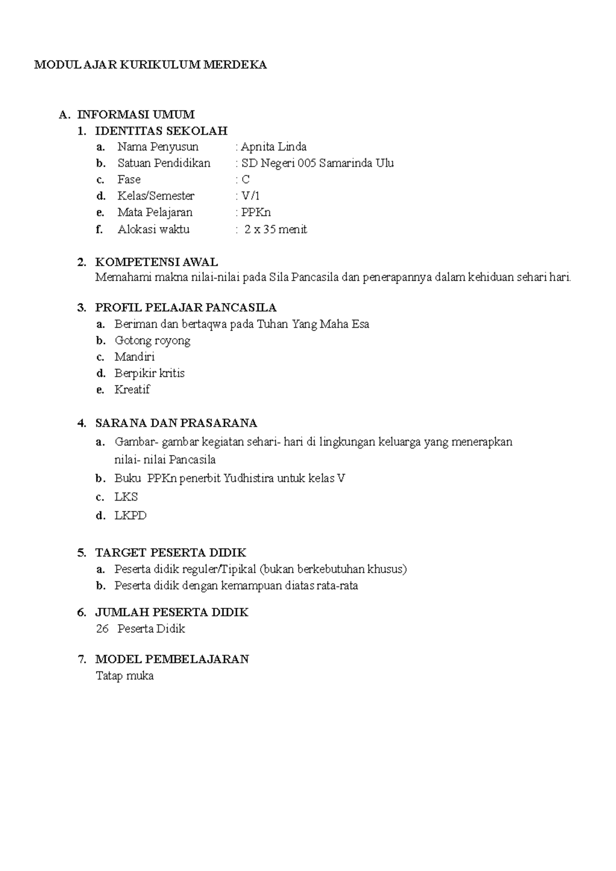 Rancangan Pelaksanaan Pembelajaran Fase C - MODUL AJAR KURIKULUM ...