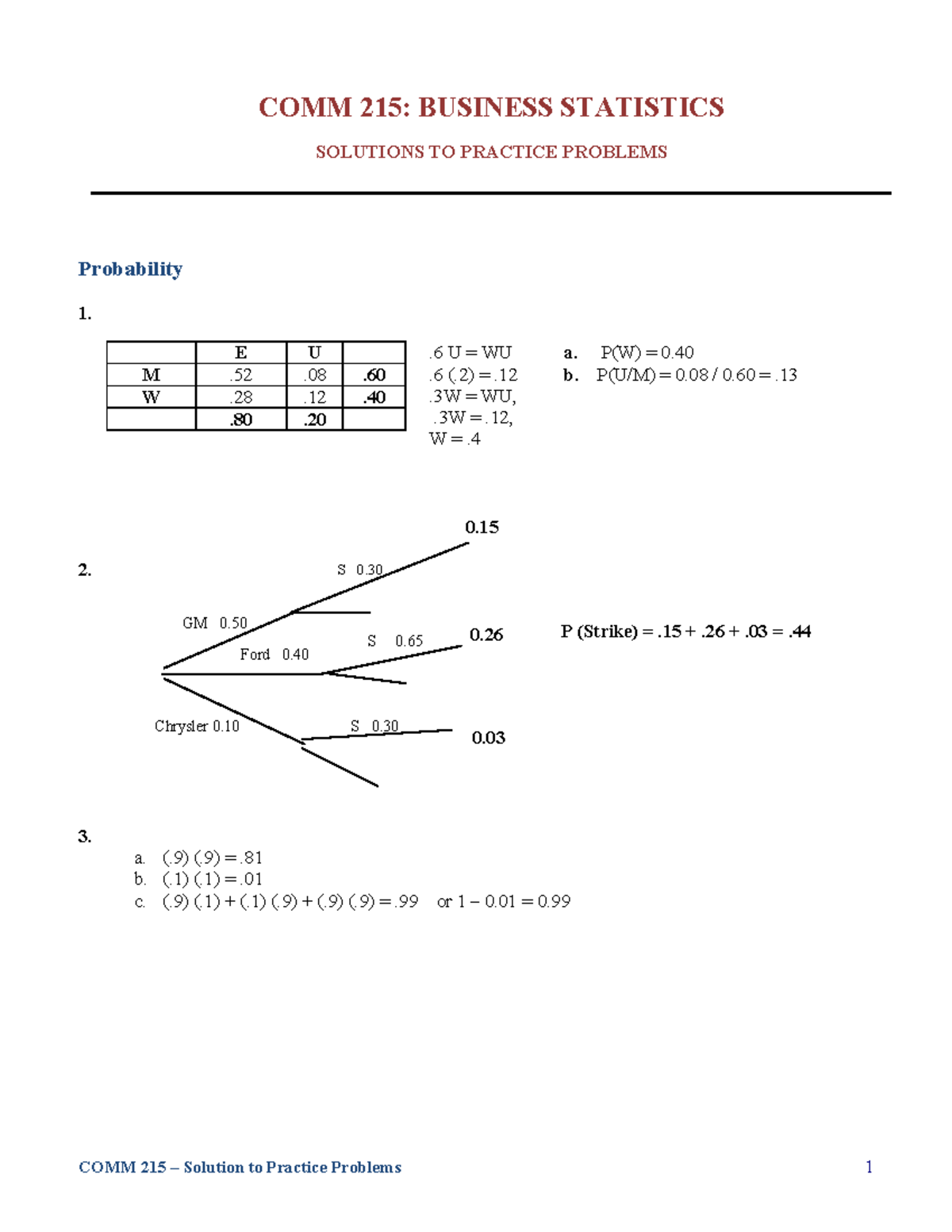 L3 Problems Solutions - Probability 1. 0. 2. 0. 3. a. (.9) (.9) =. b ...