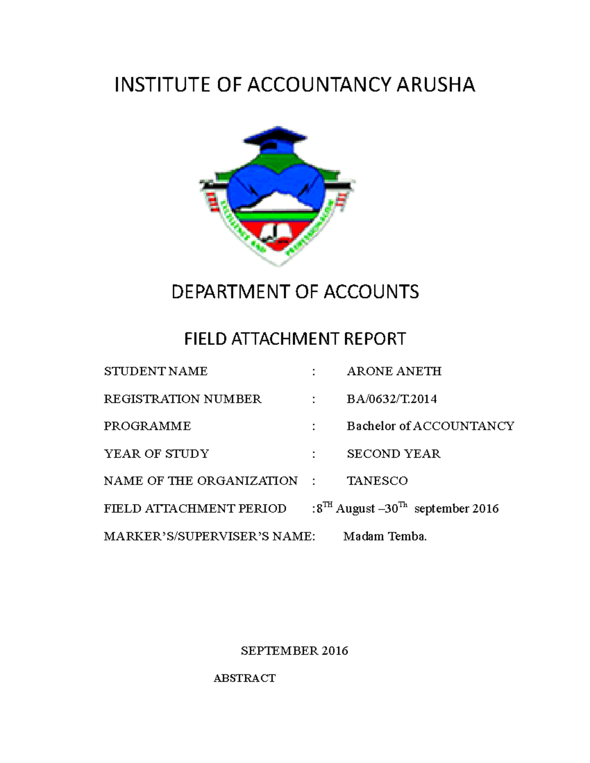 Institute OF Accountancy Arusha Departme - INSTITUTE OF ACCOUNTANCY ...