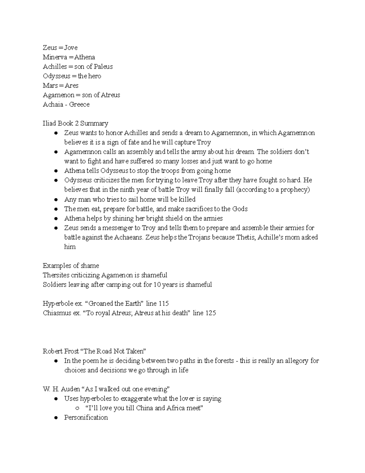 Week 3 Notes - Zeus = Jove Minerva = Athena Achilles = son of Paleus ...