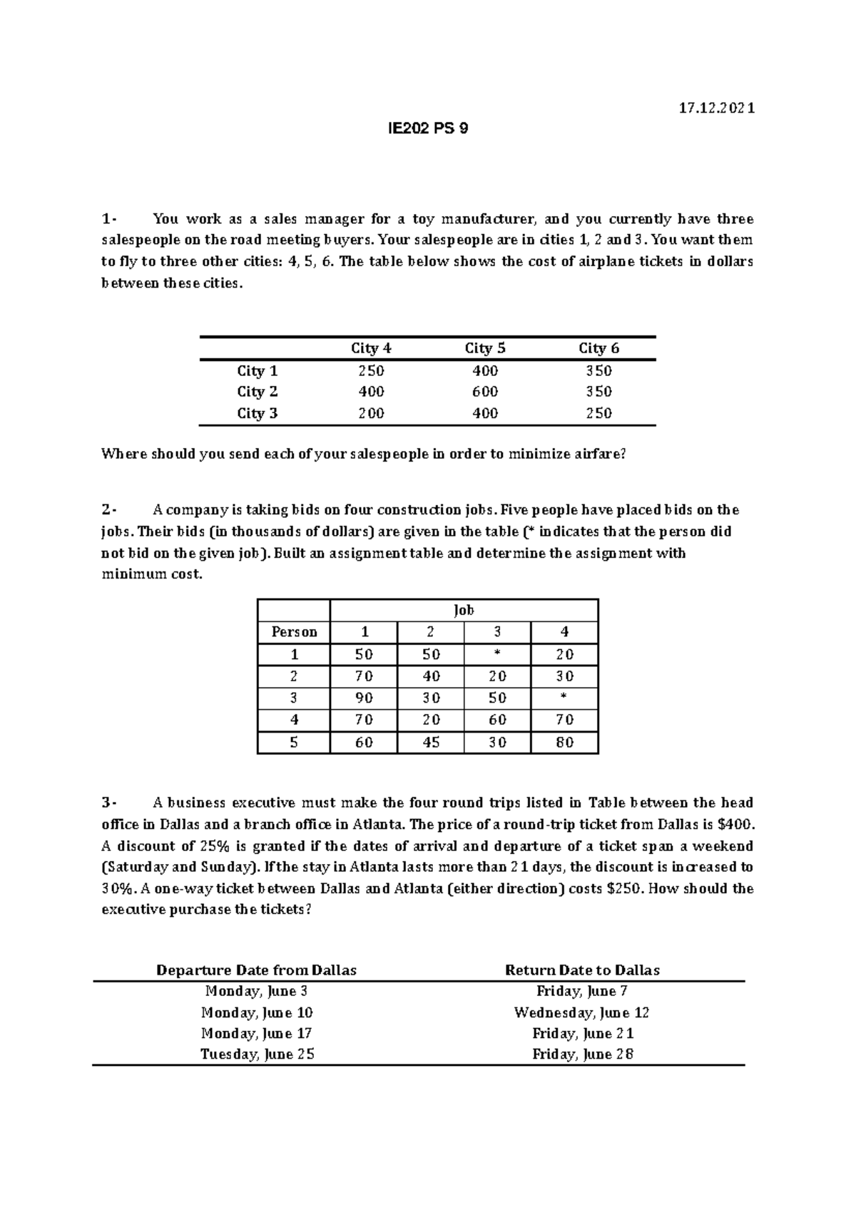 PS9 - some of ps questions for Operations Research I - 17 .12. IE202 PS ...