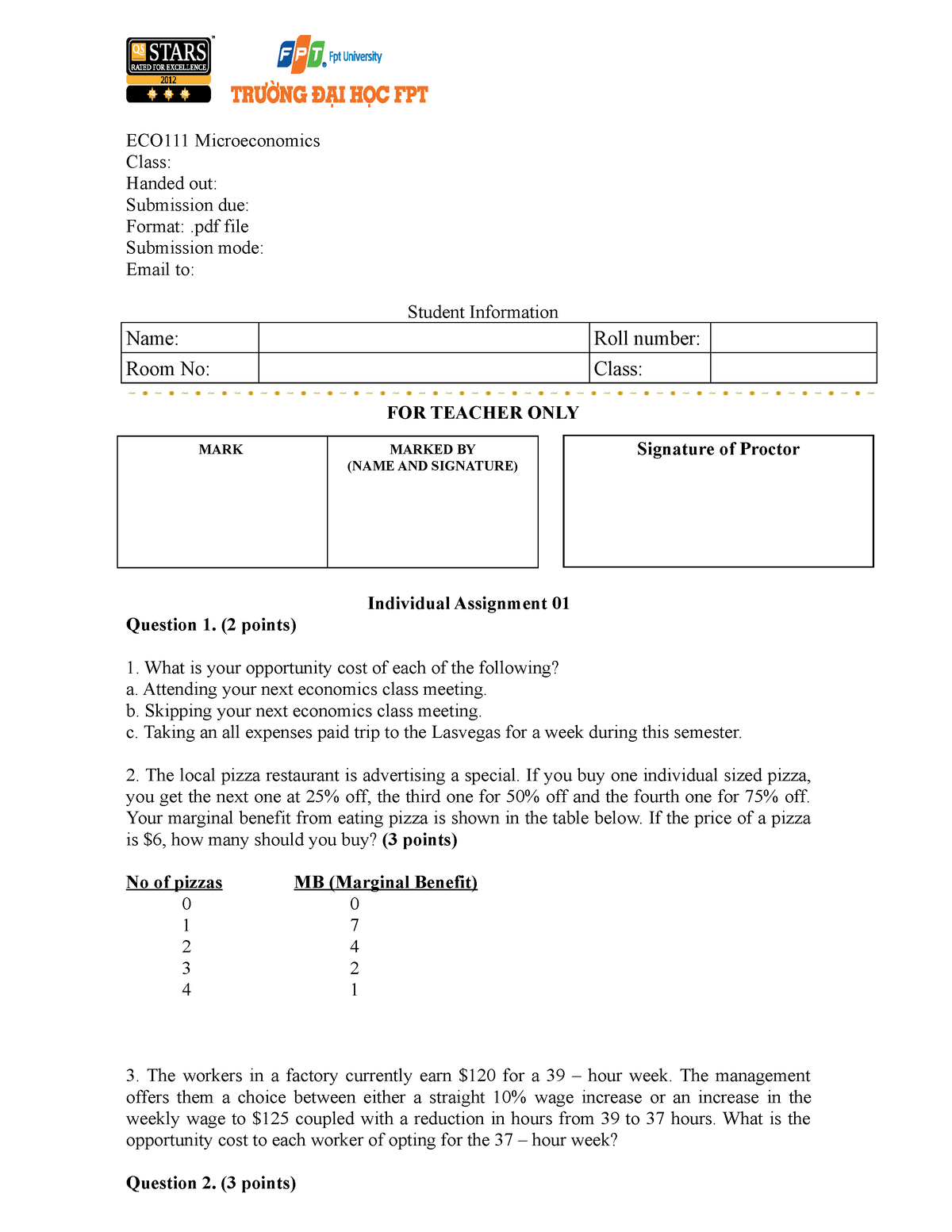 ECO111 Test-01 Individual-Assignment-01 - ECO111 Microeconomics Class ...