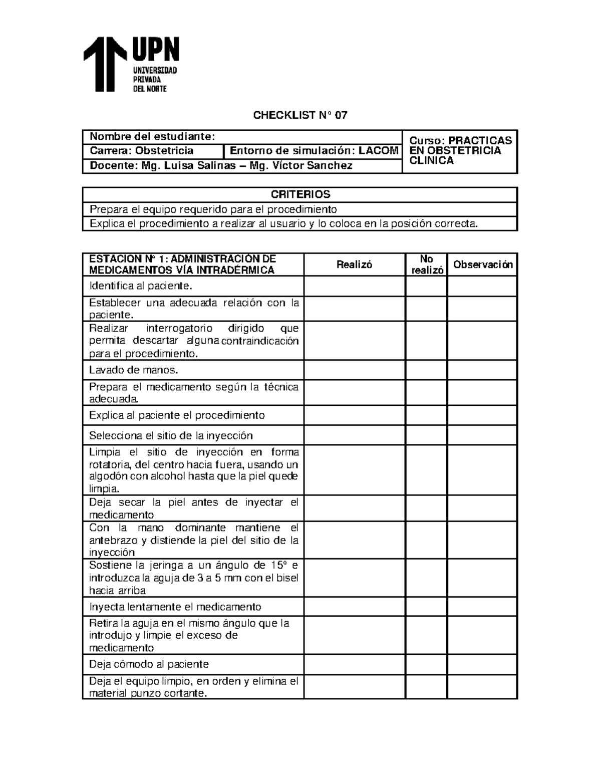 Lista DE Cotejo T2 - CHECKLIST N° 07 Nombre del estudiante: Curso ...