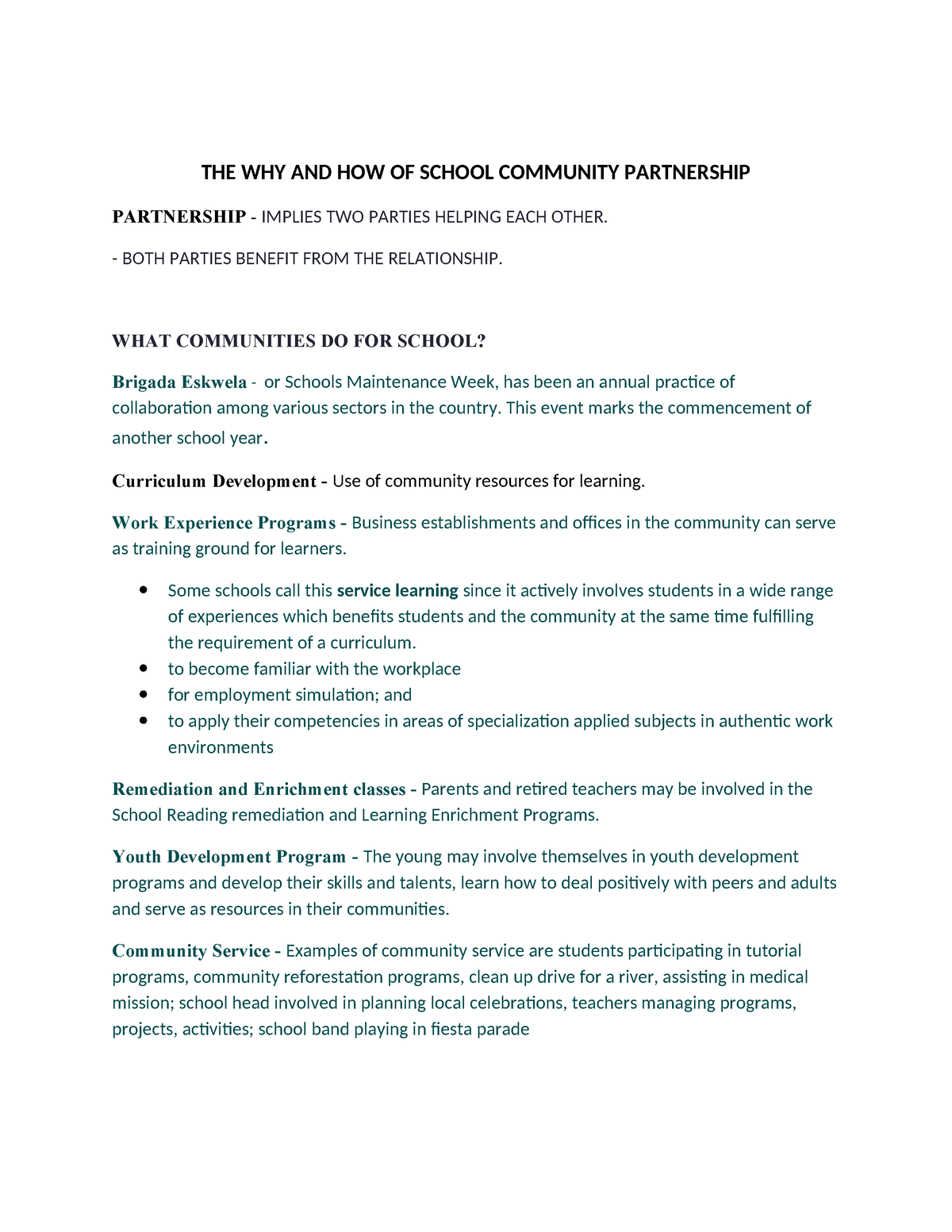 school community partnership essay