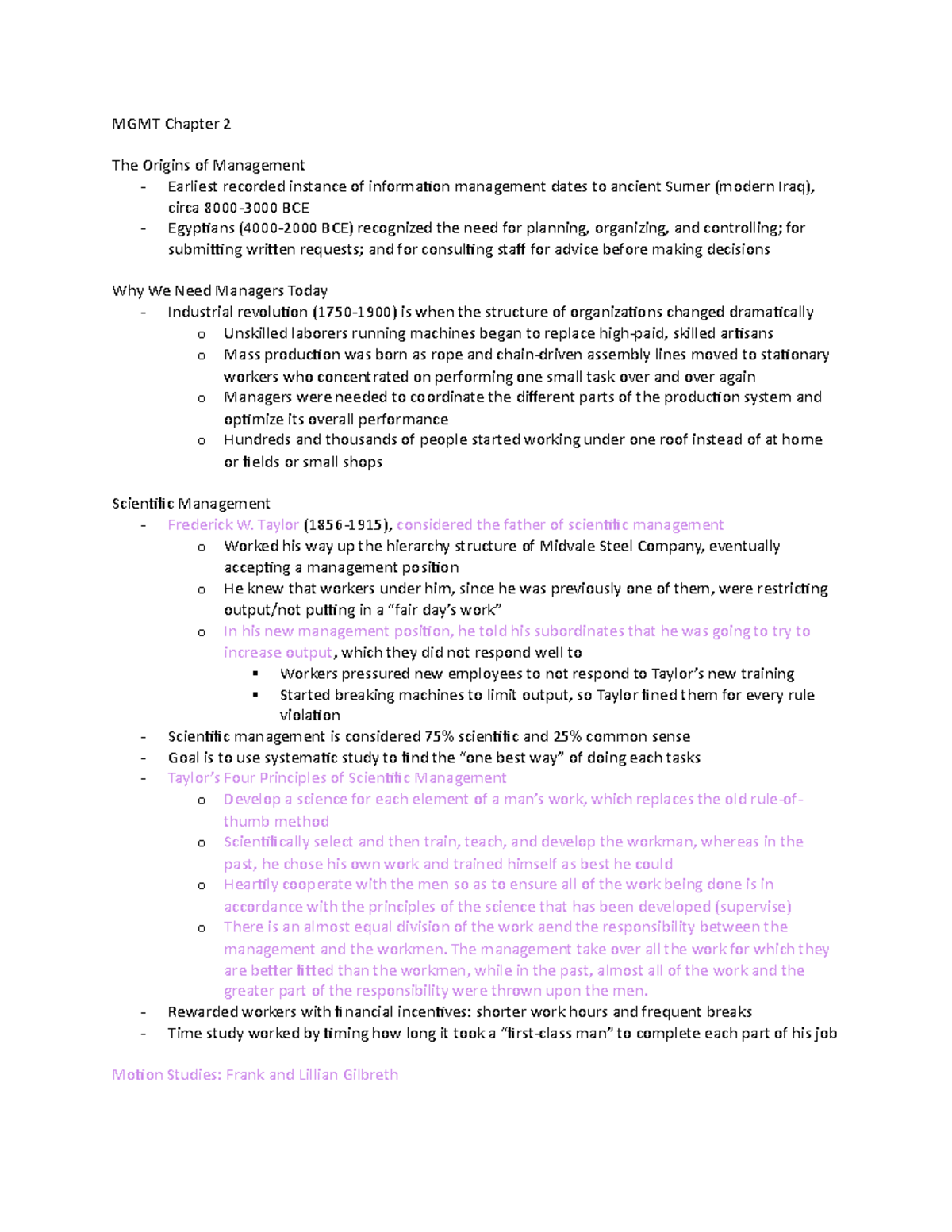 MGMT Ch. 2&3 - Alexander - MGMT Chapter 2 The Origins of Management ...