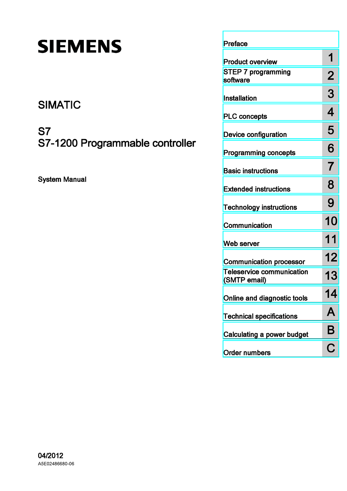 Simatic - S7-1200 - Programmable Controller - System Manual - S7- 1200 ...