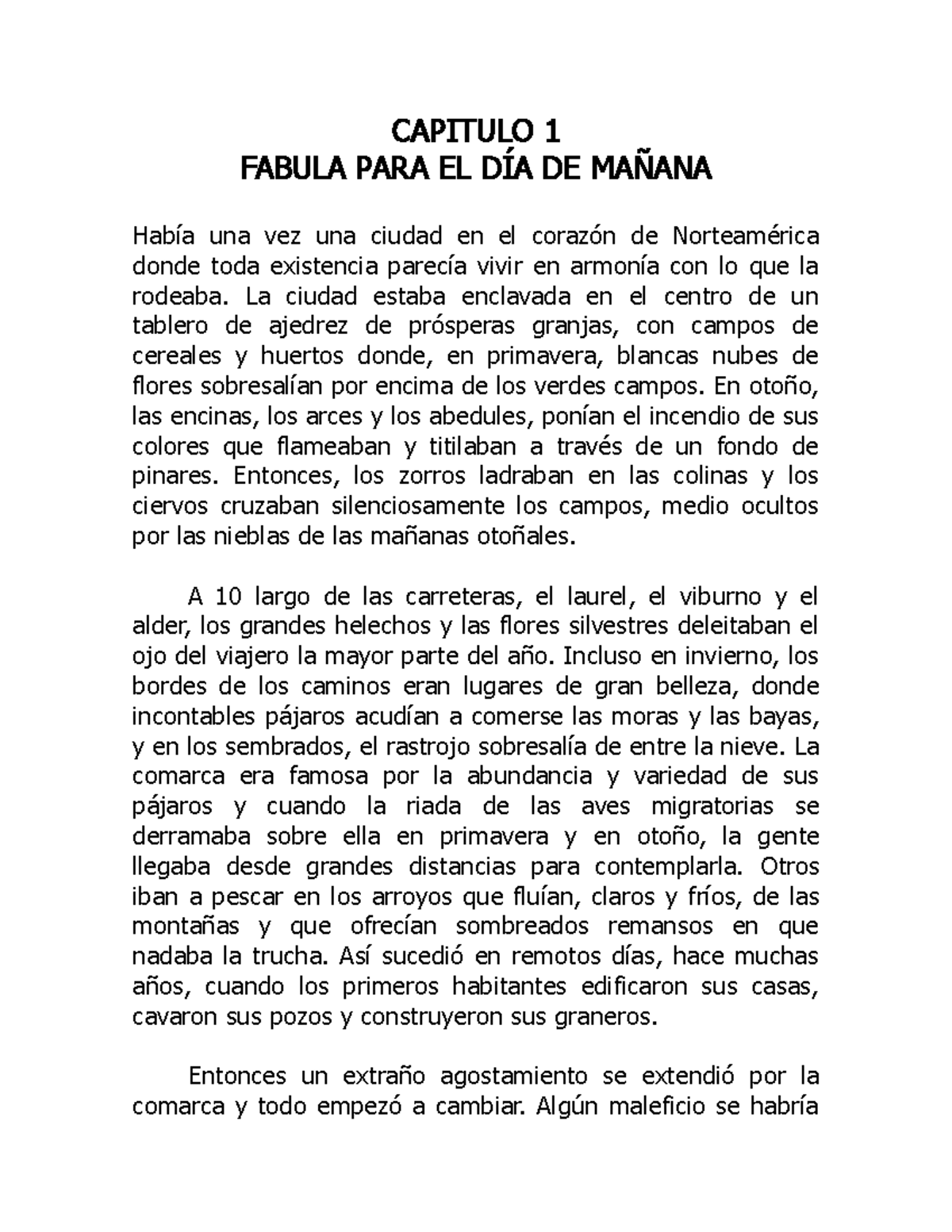 Capitulo 1 Fabula Para El Dia De Manana Primavera Silenciosa Libro De Rachel Carson Capitulo 1 Studocu