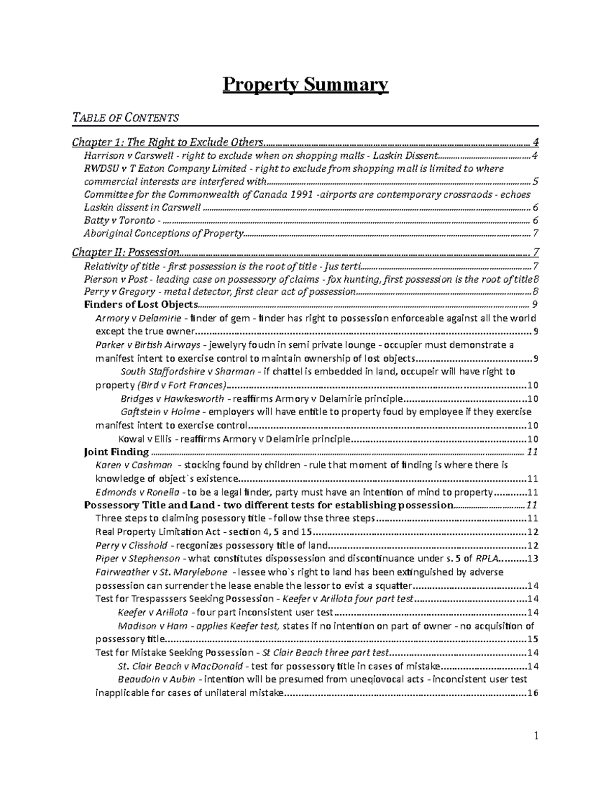 Property Mossman 2012 4 Property Summary TABLE OF CONTENTS Chapter 1