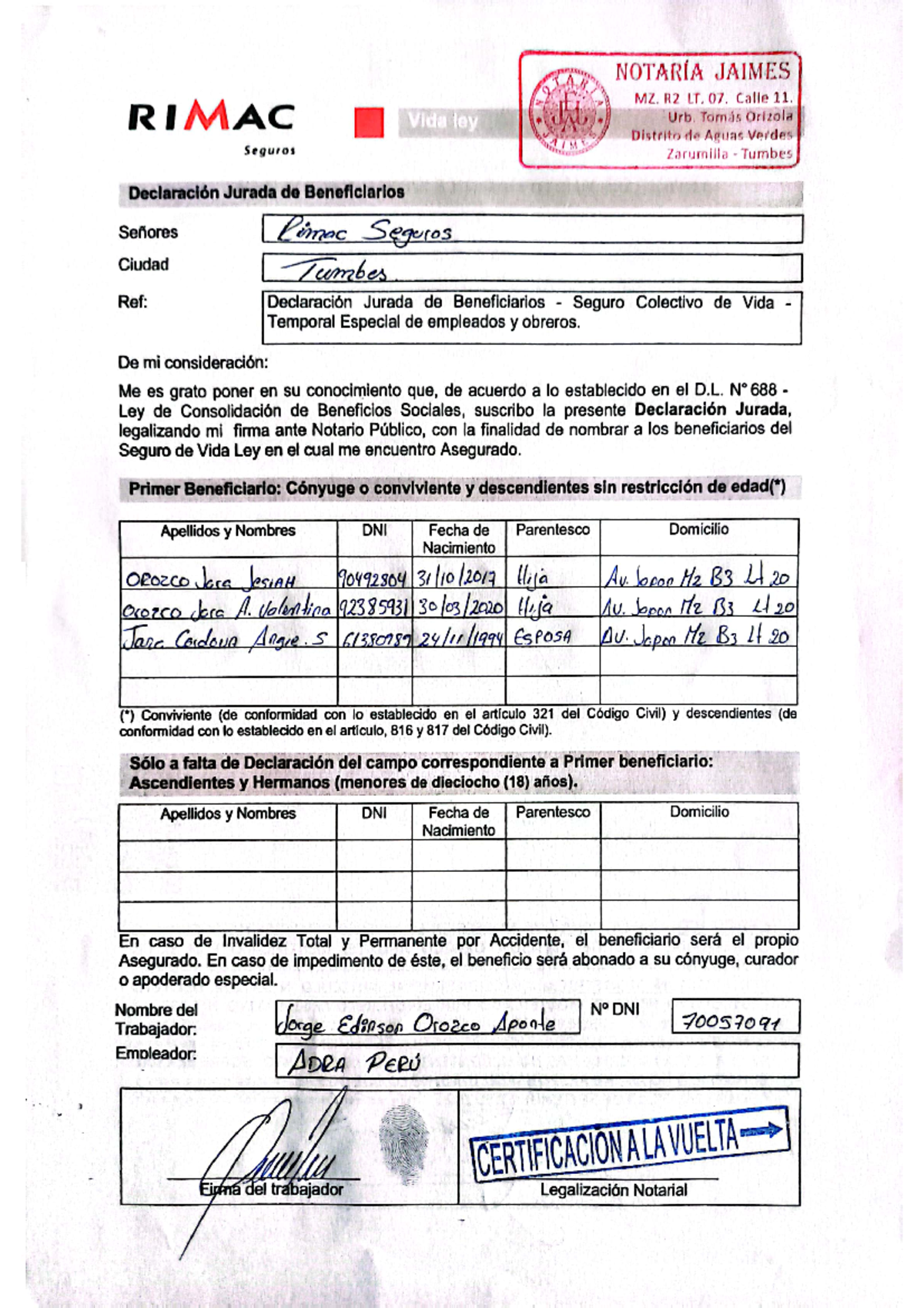Documentos - seguro vida ley - NOTARÍA JAIMES MZ. R2 LT, 07. Calle 11 ...