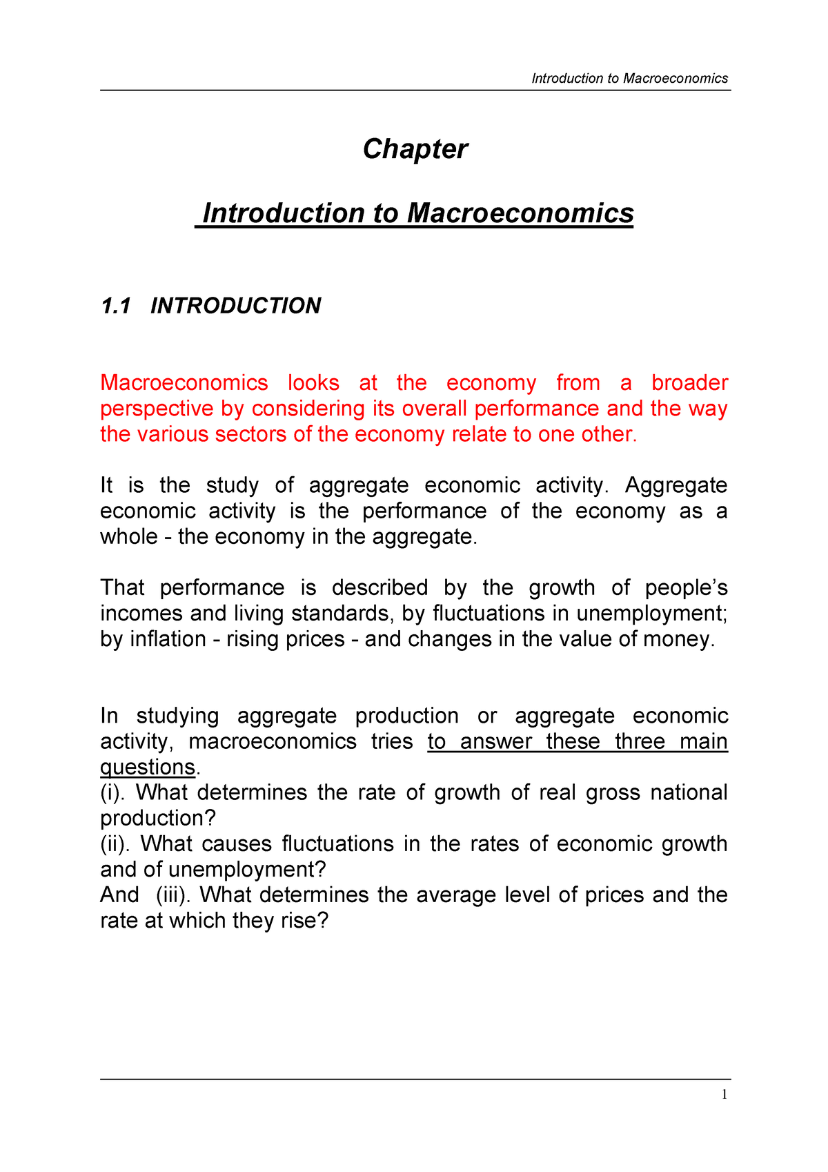 Macro 1 - Introduction TO Macroeconomics - Chapter Introduction To ...