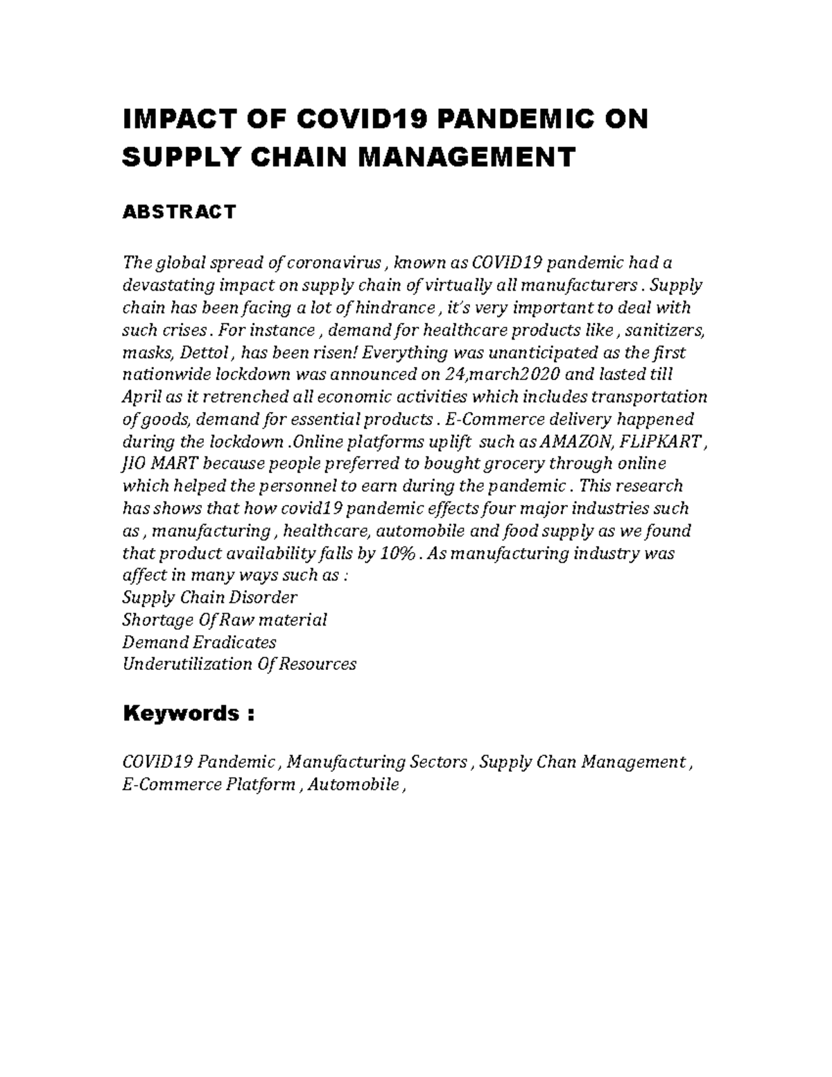 Impact OF Covid 19 Pandemic ON Supply Chain Management - IMPACT OF ...