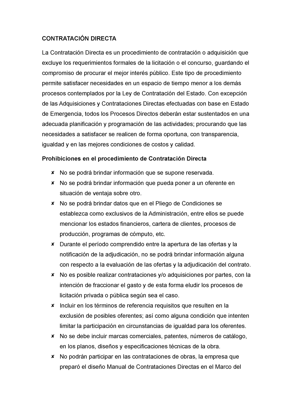 Contratación Directa Tareas CONTRATACIÓN DIRECTA La Contratación Directa es un procedimiento