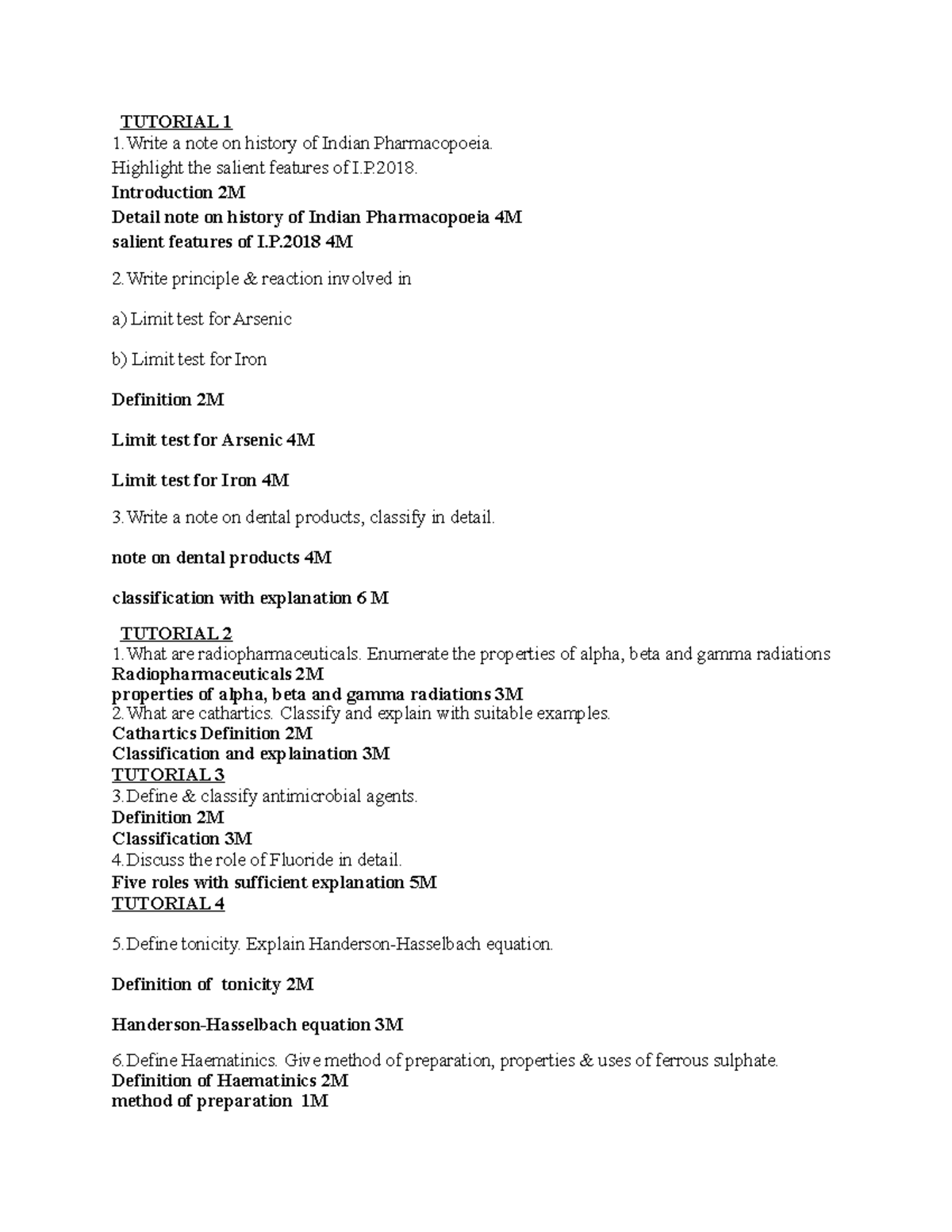 Tutorials TUTORIAL 1 1 a note on history of Indian Pharmacopoeia