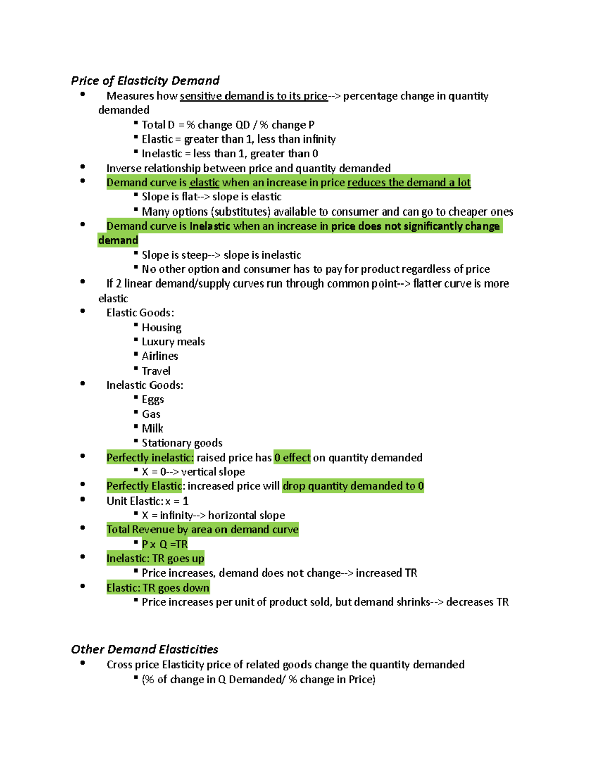 Chapter 6: Elasticity - Price of Elasticity Demand Measures how ...