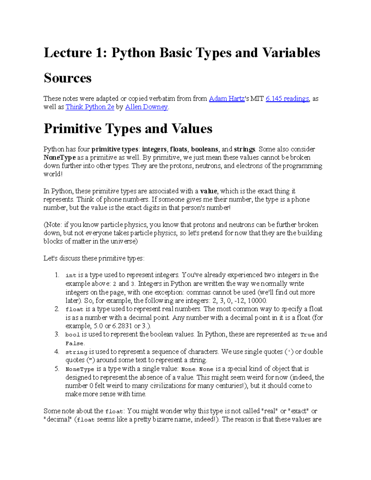 Lecture 1 - Python Basic Types AND Variables - Lecture 1: Python Basic ...