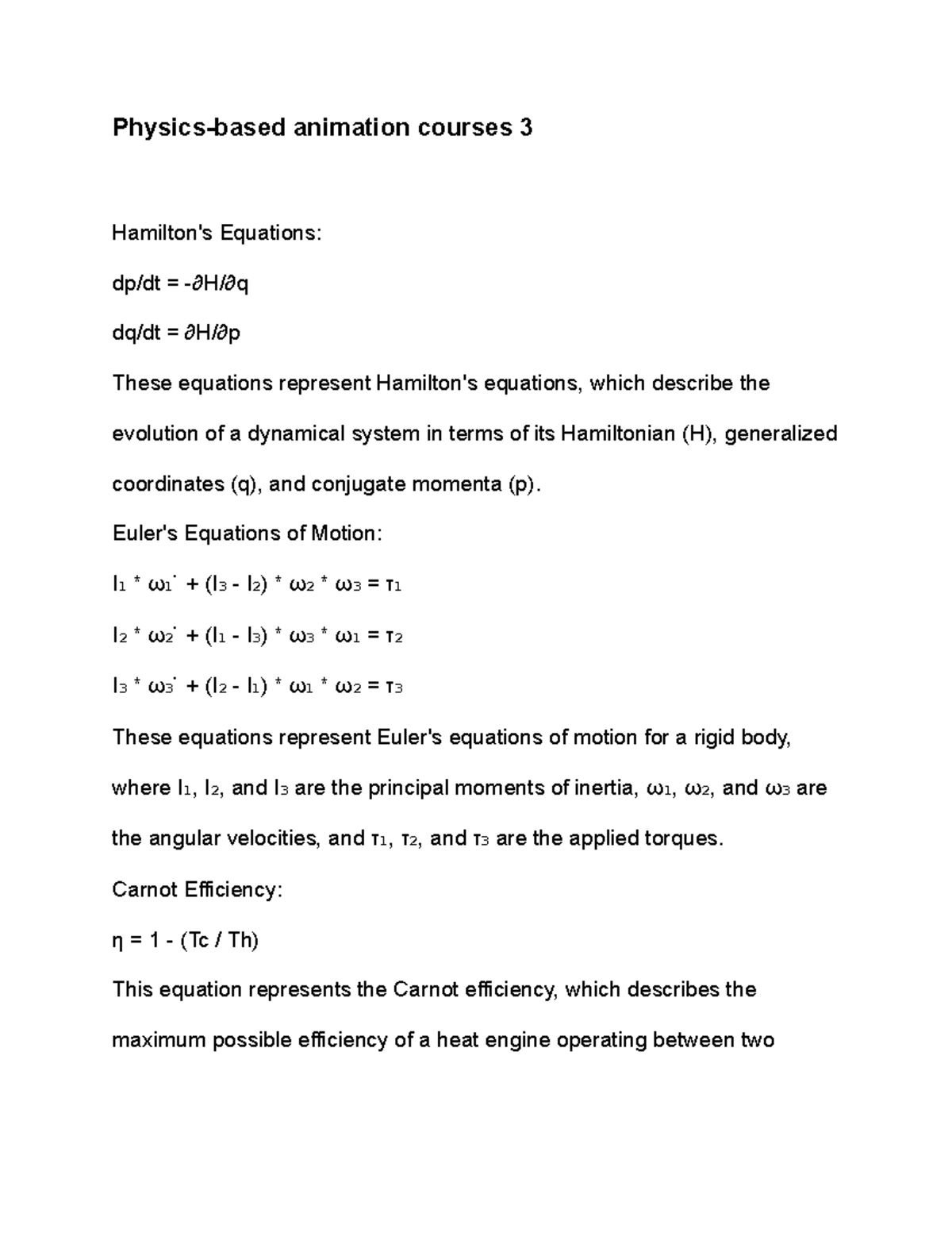 Physics-based animation courses 3 - Euler's Equations of Motion: I₁ ...