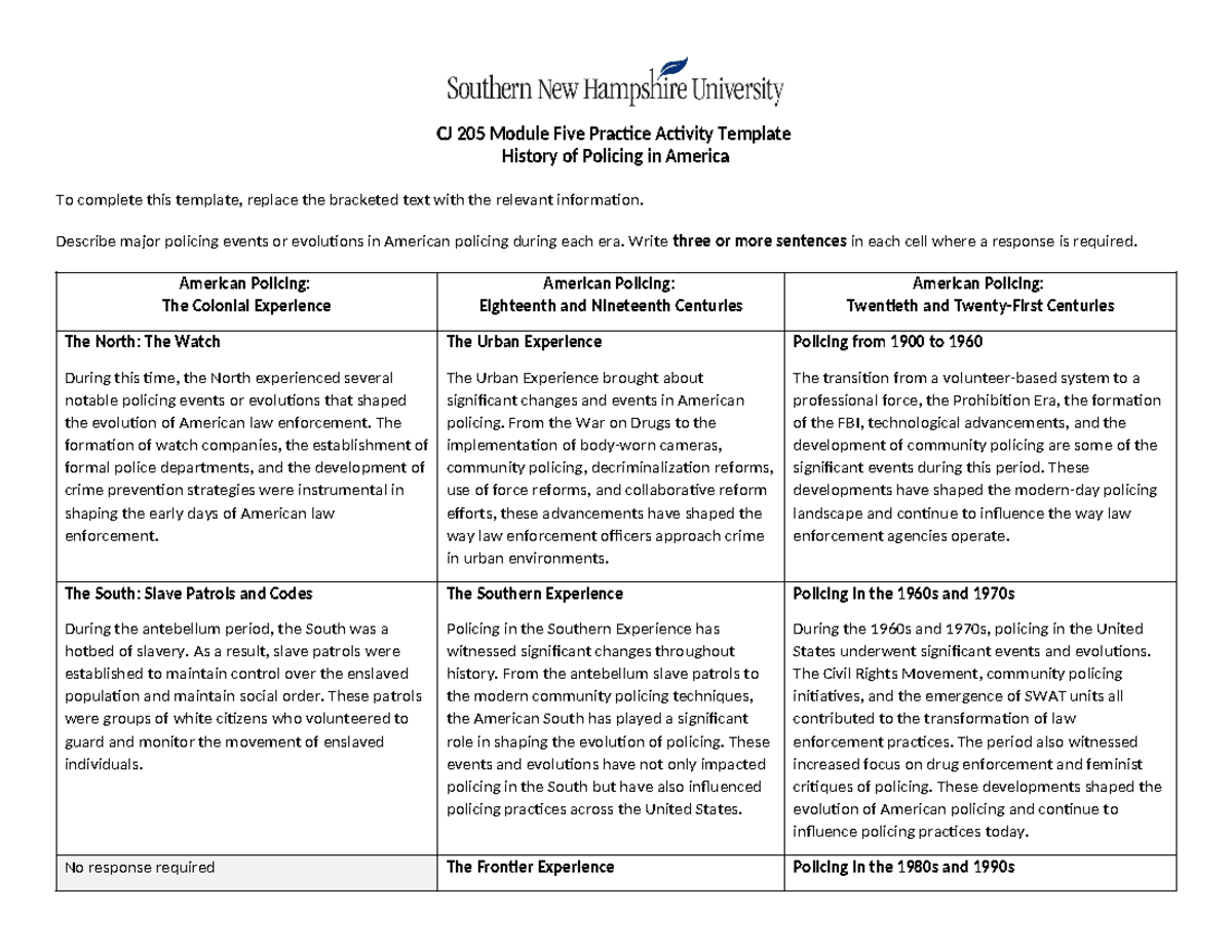 CJ 205 Module Five Practice Activity Template - CJ 205 Module Five ...