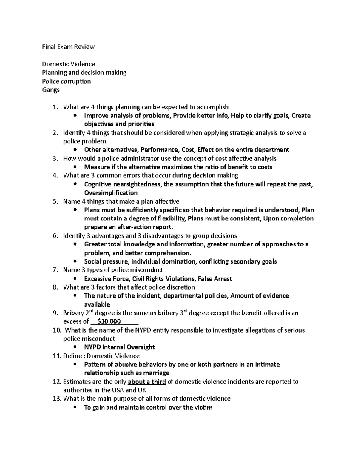 Final Exam Review Crim 201 - Final Exam Review Domestic Violence ...