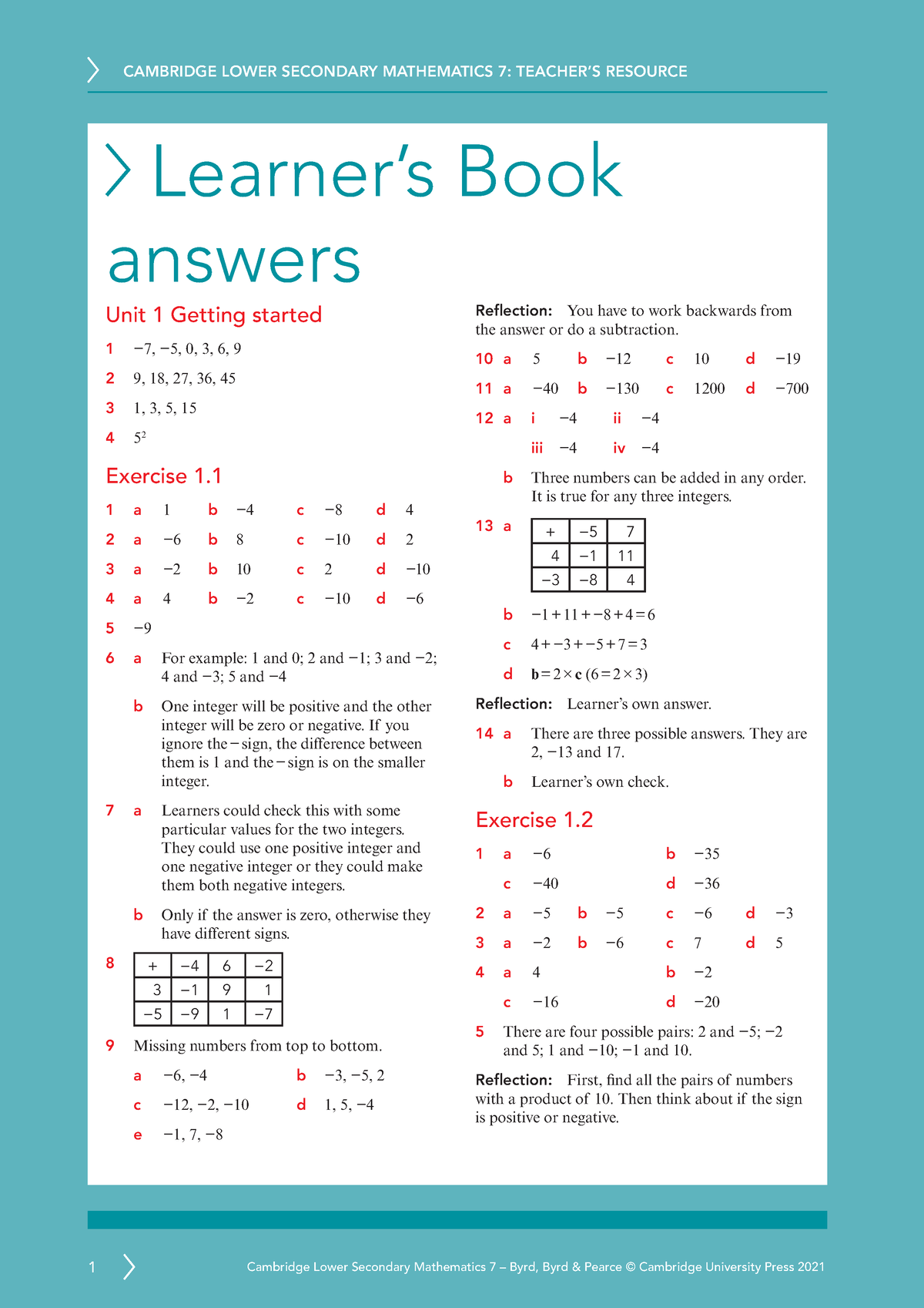 Maths 7 Txt Book Answers - Learner’s Book Answers Unit 1 Getting ...