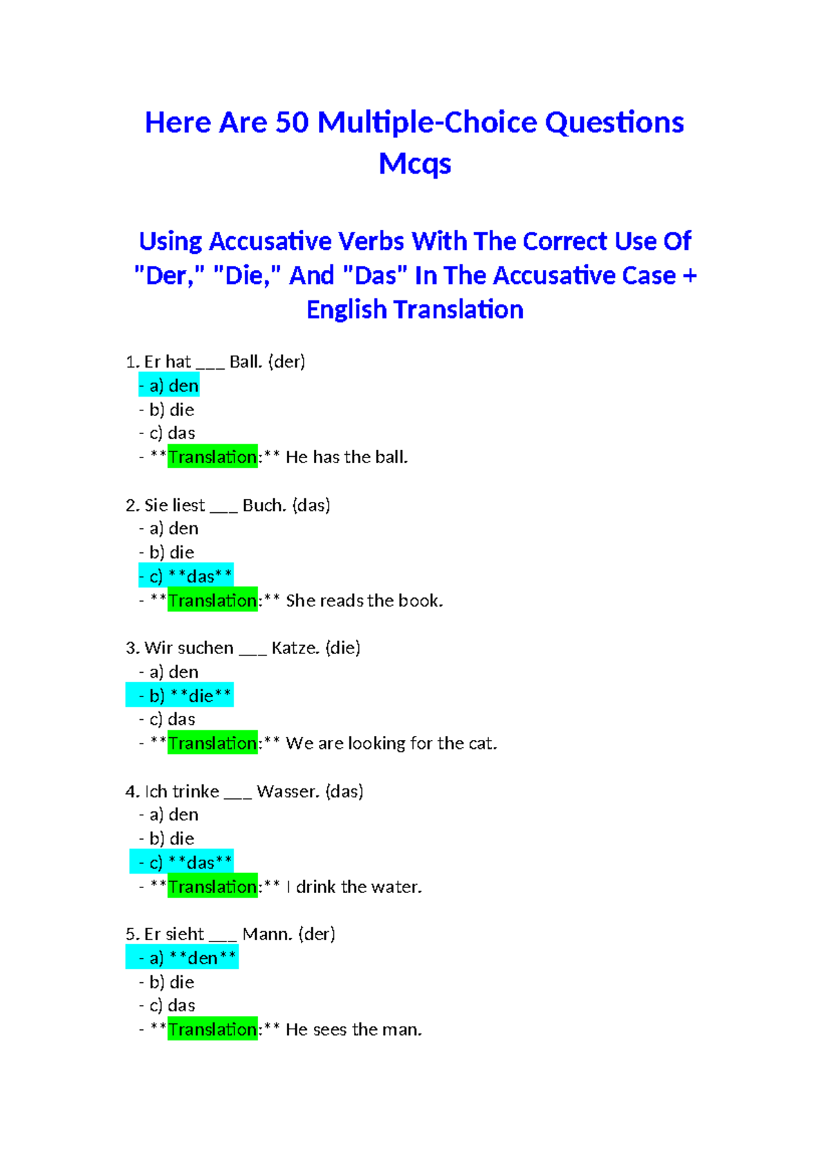 Accusative Verbs 50 Mcqs - Here Are 50 Multiple-Choice Questions Mcqs ...