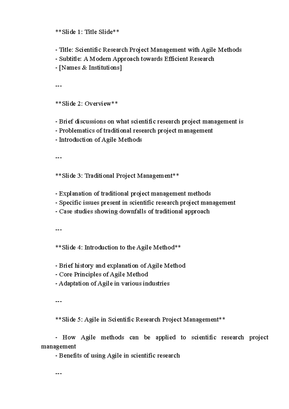 Speech - Slide 1: Title Slide Title: Scientific Research Project ...