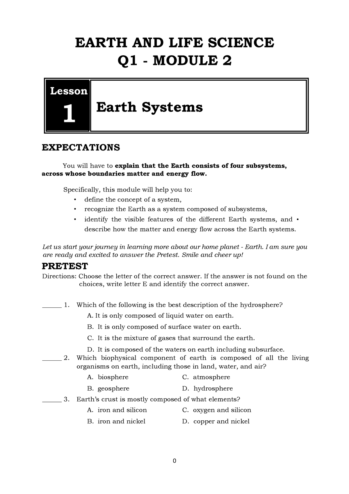 ELS Module 2 Q1   EARTH AND LIFE SCIENCE Q1   MODULE 2 Lesson 1 Earth