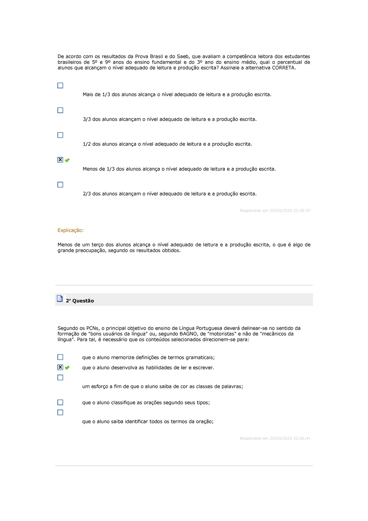 Português 1 - Exercícios - De Acordo Com Os Resultados Da Prova Brasil ...