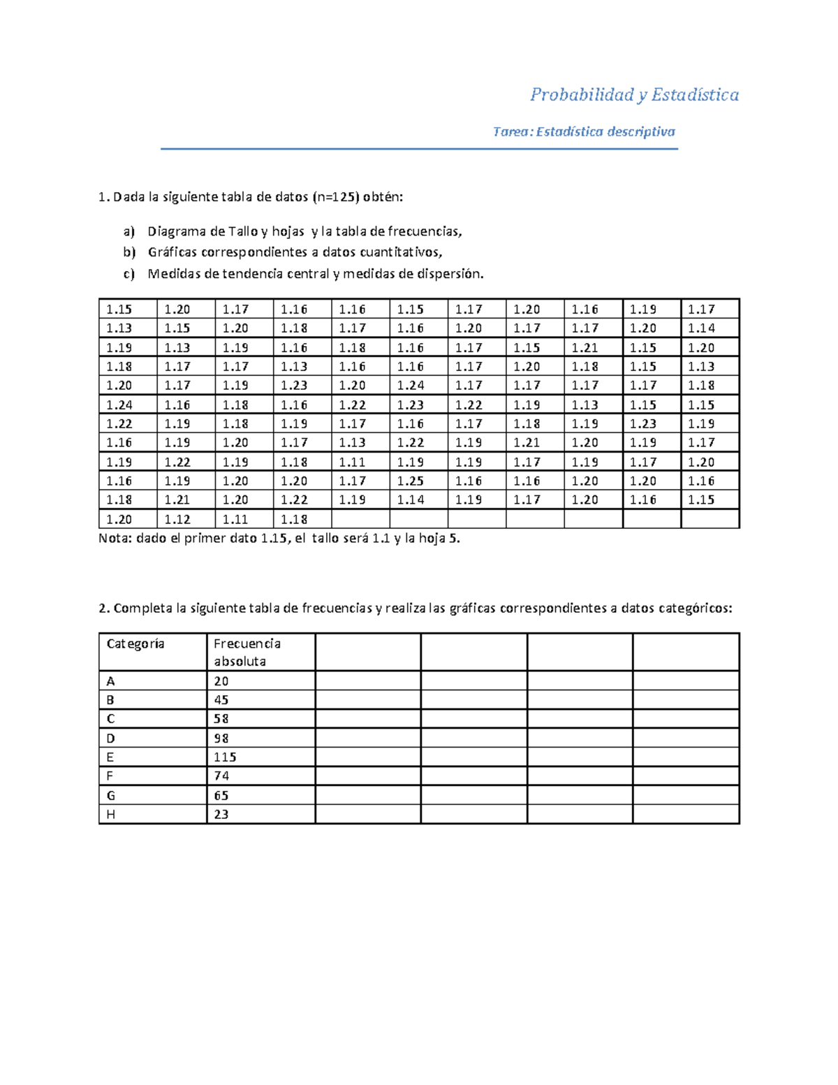 Tarea 01. Estadistica Descriptiva - Probabilidad Y Estadística Tarea ...