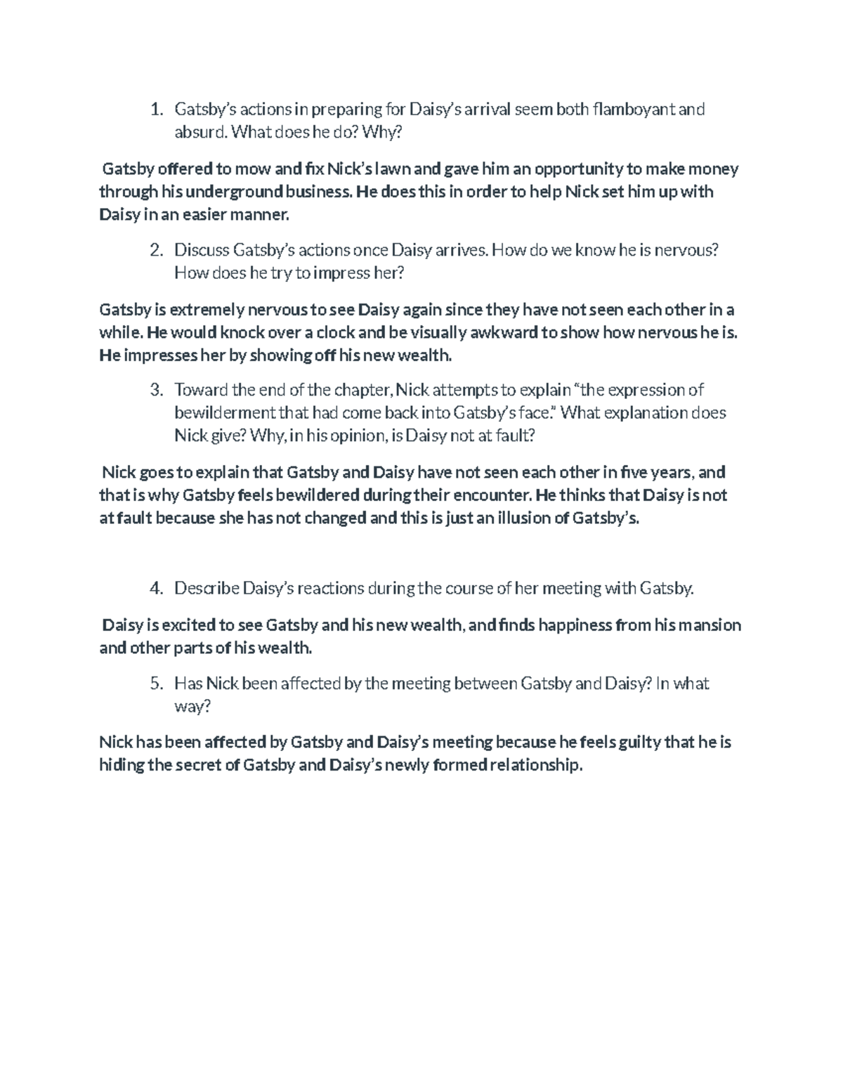 English chapter 5 great gatsby Gatsby’s actions in preparing for