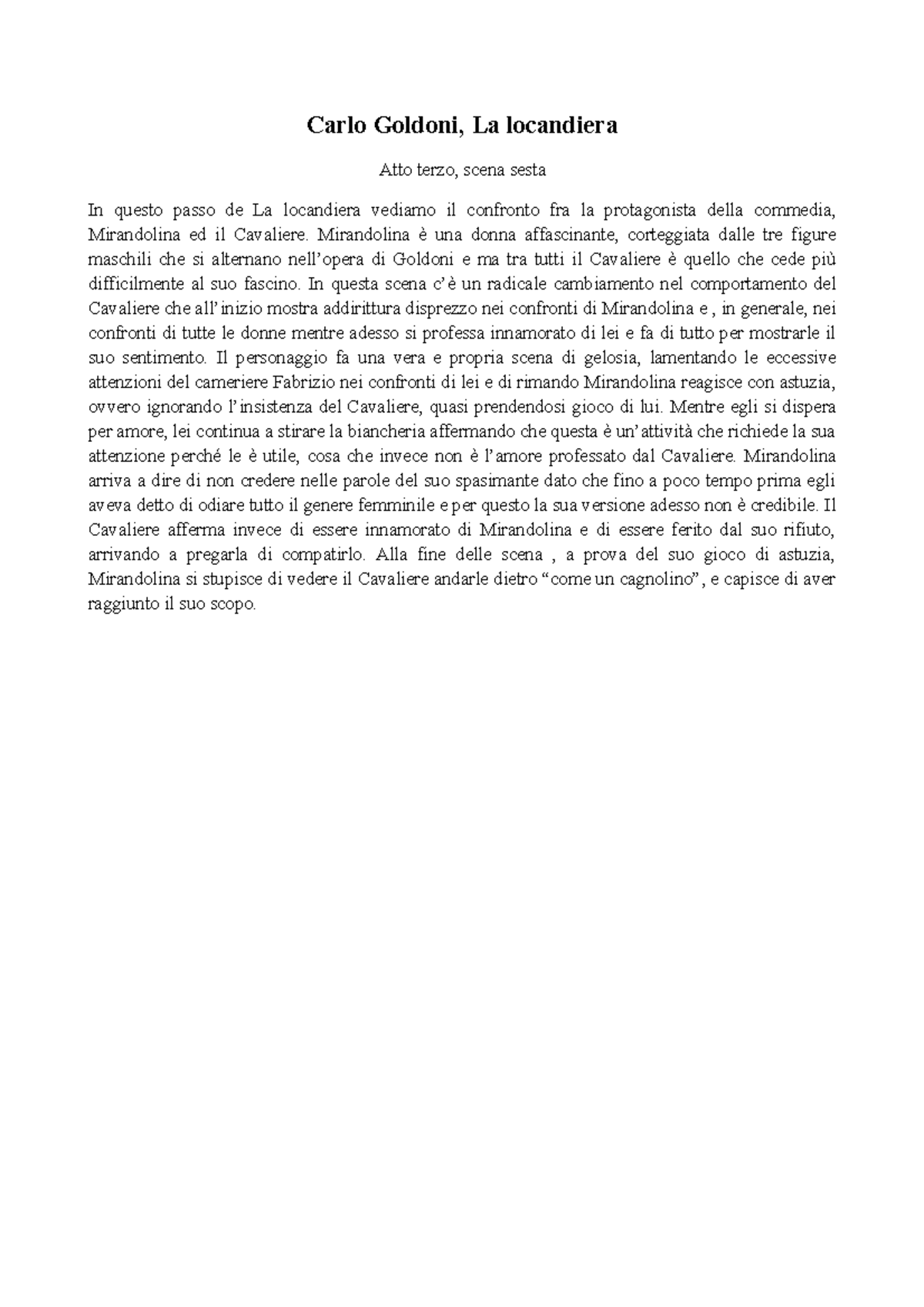 La Locandiera - Riassunto E Commento - Carlo Goldoni, La Locandiera ...