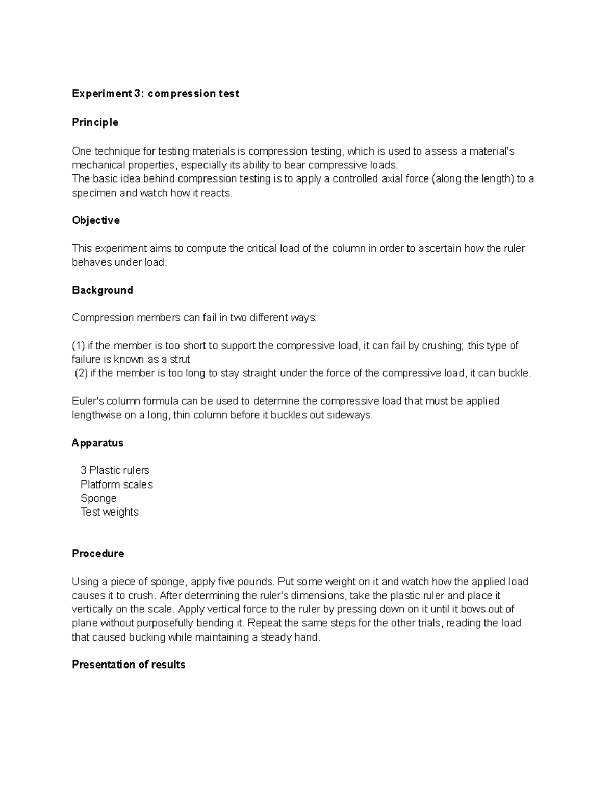 Compression This is a Lab class Experiment 3 compression test